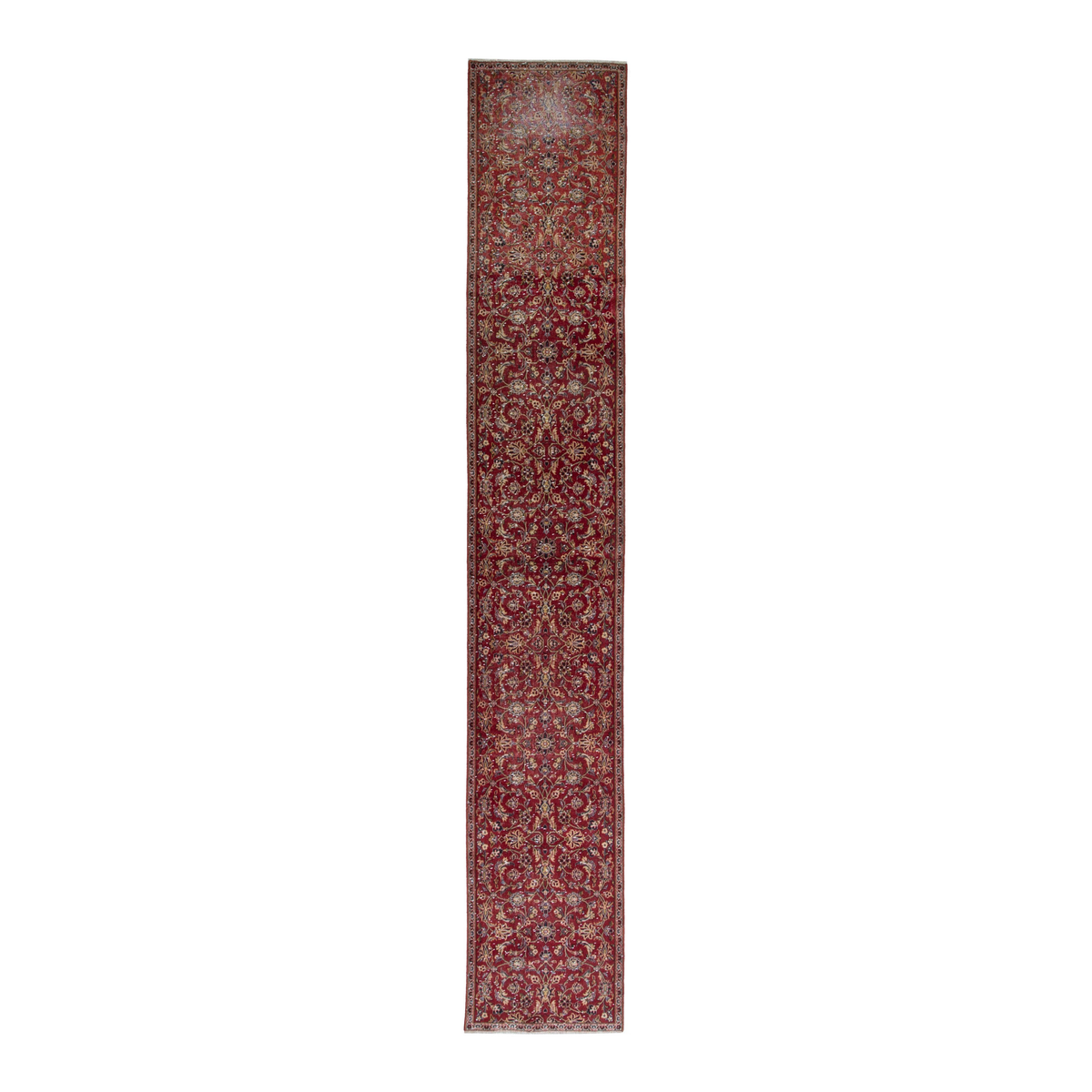 Persian Kashan runner rug in burgundy and deep red, 2'7" x 15'5"