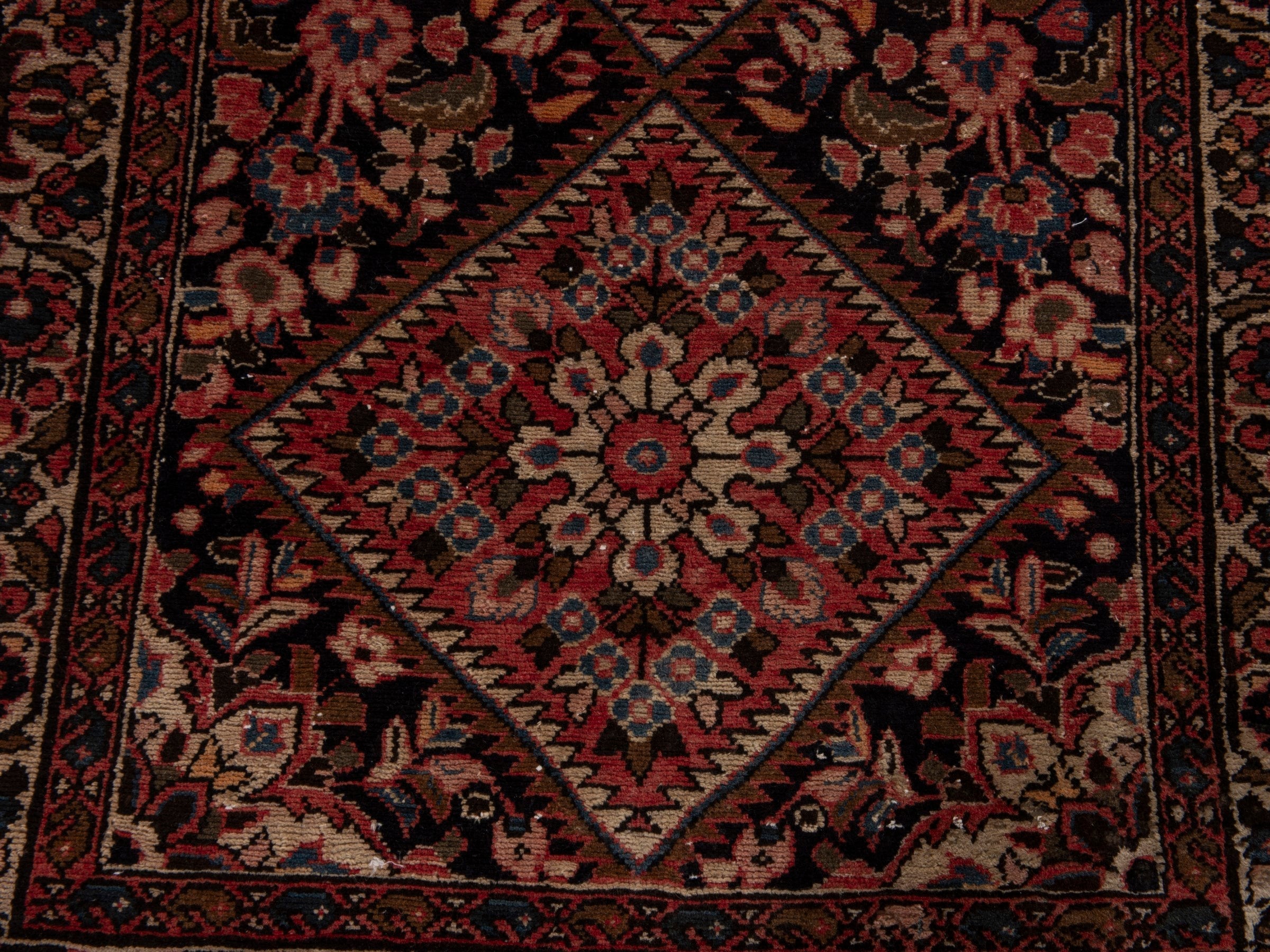 Persian Hamedan runner rug in navy and burgundy, view 11 of 19