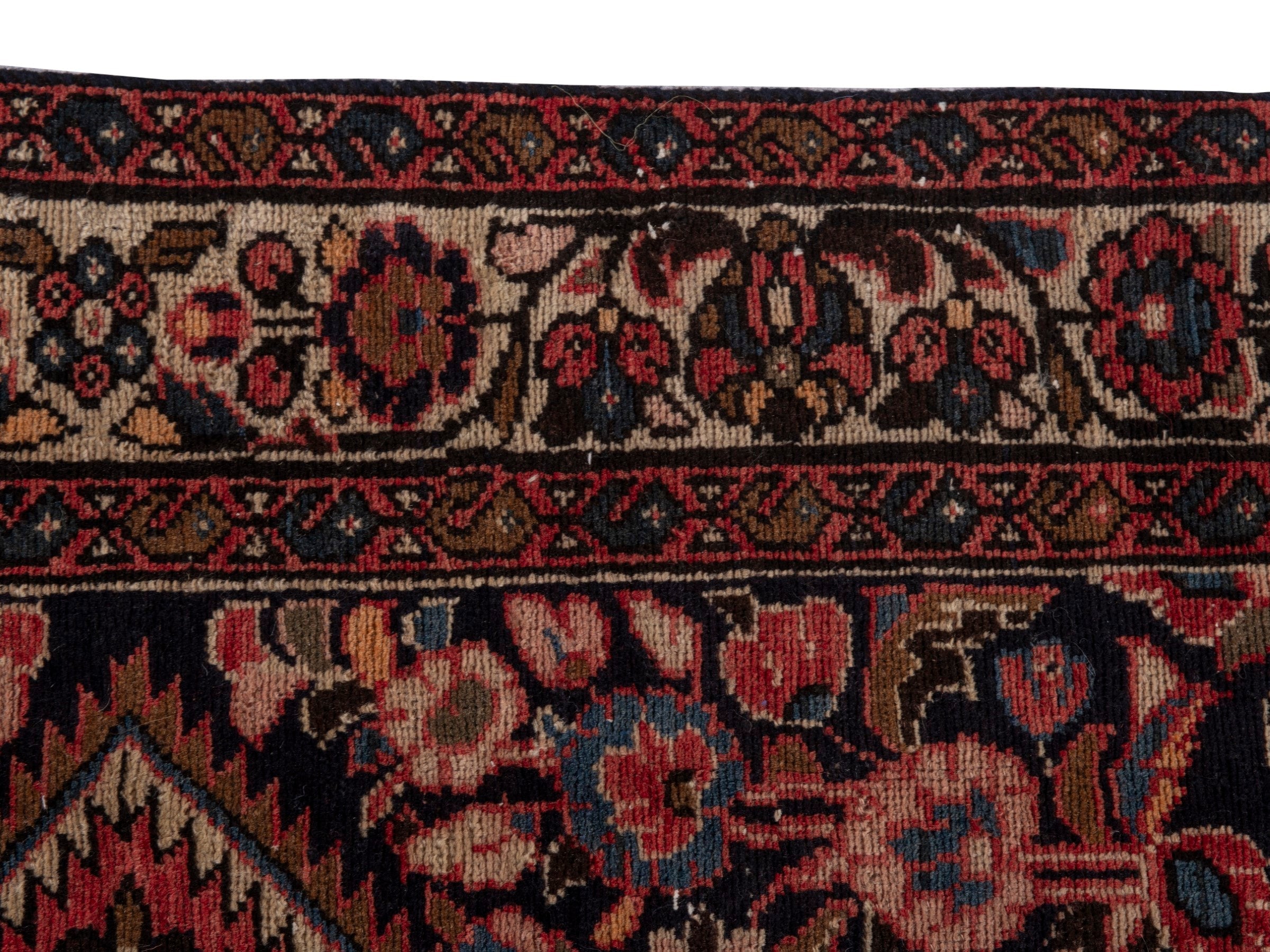 Persian Hamedan runner rug in navy and burgundy, view 9 of 19