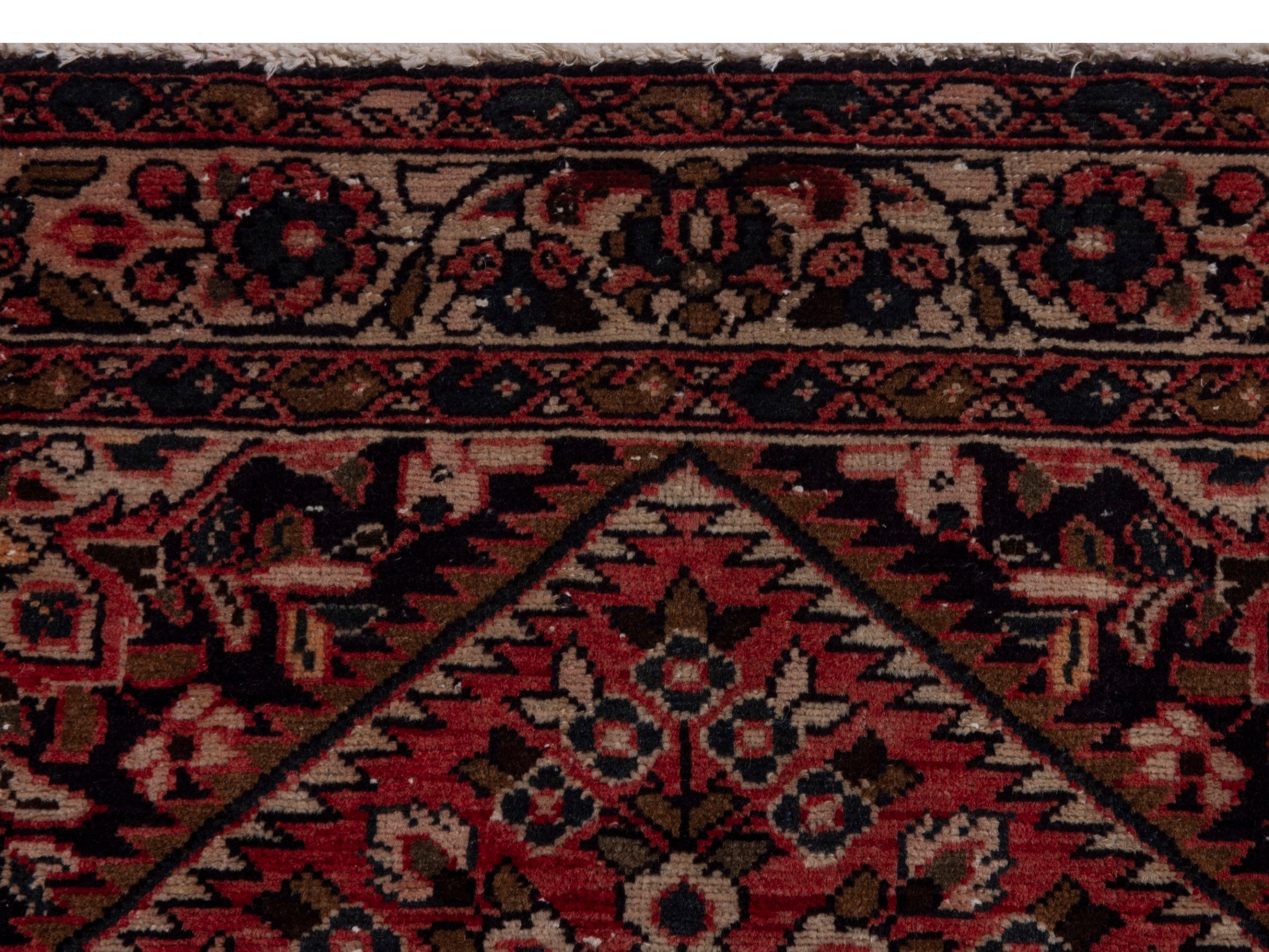Persian Hamedan runner rug in navy and burgundy, view 13 of 19