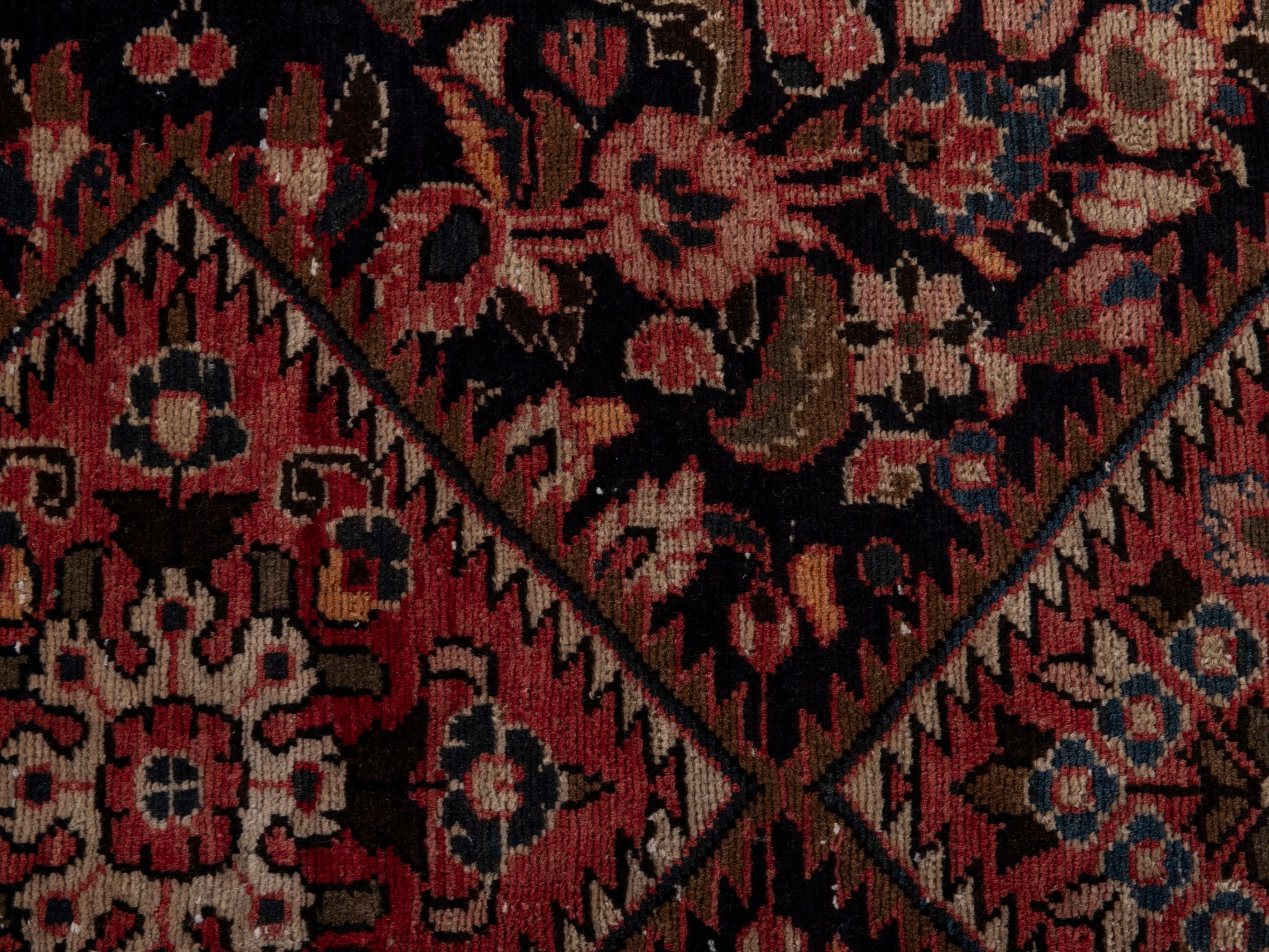 Persian Hamedan runner rug in navy and burgundy, view 14 of 19