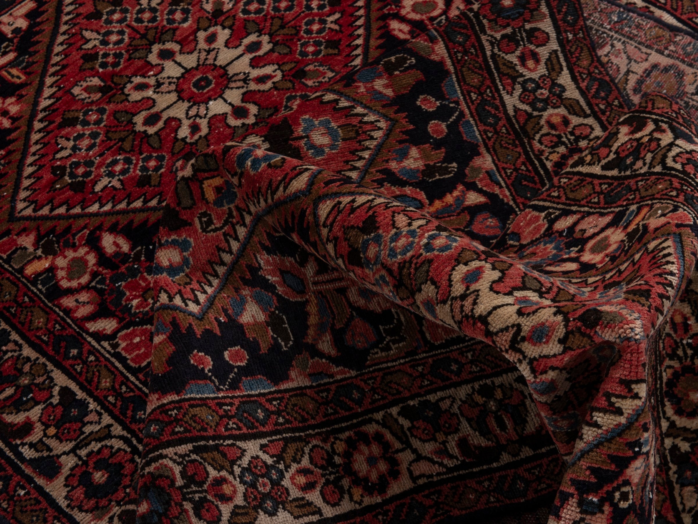 Persian Hamedan runner rug in navy and burgundy, view 15 of 19