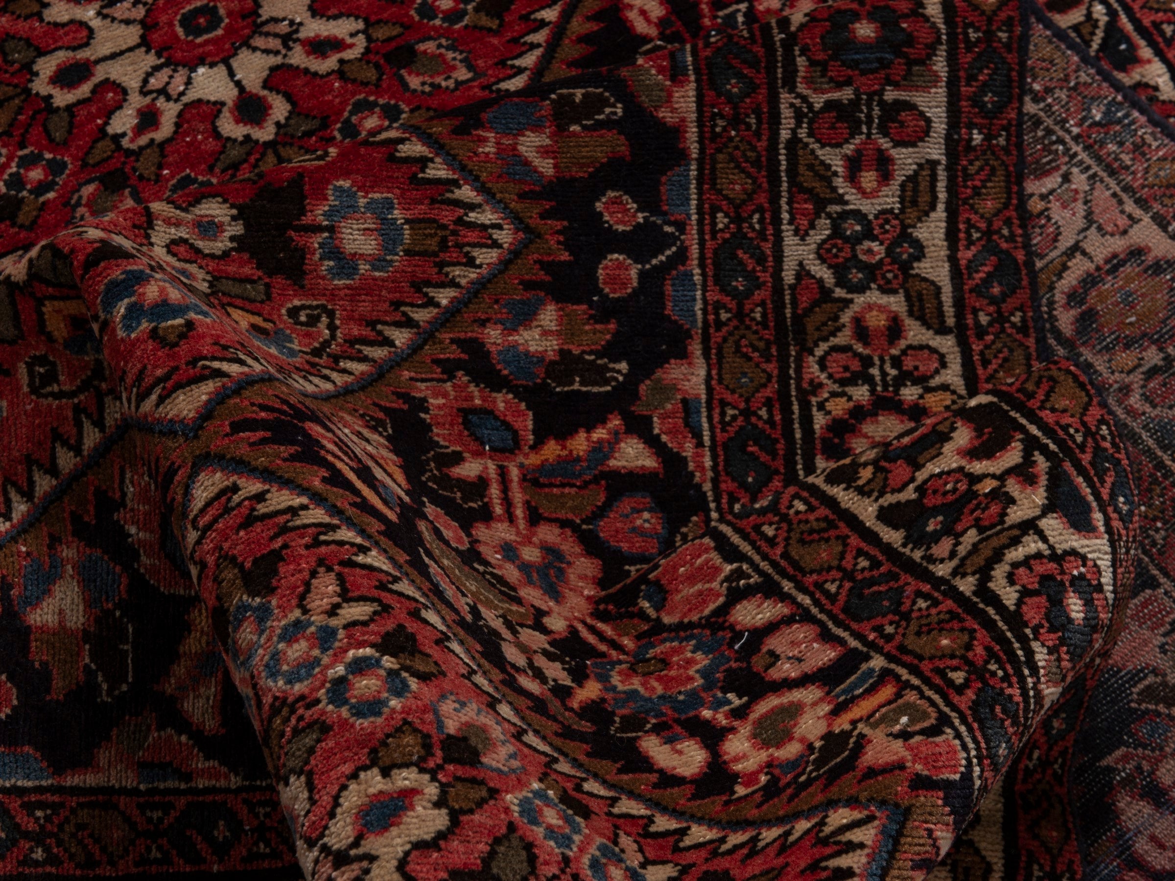 Persian Hamedan runner rug in navy and burgundy, view 16 of 19