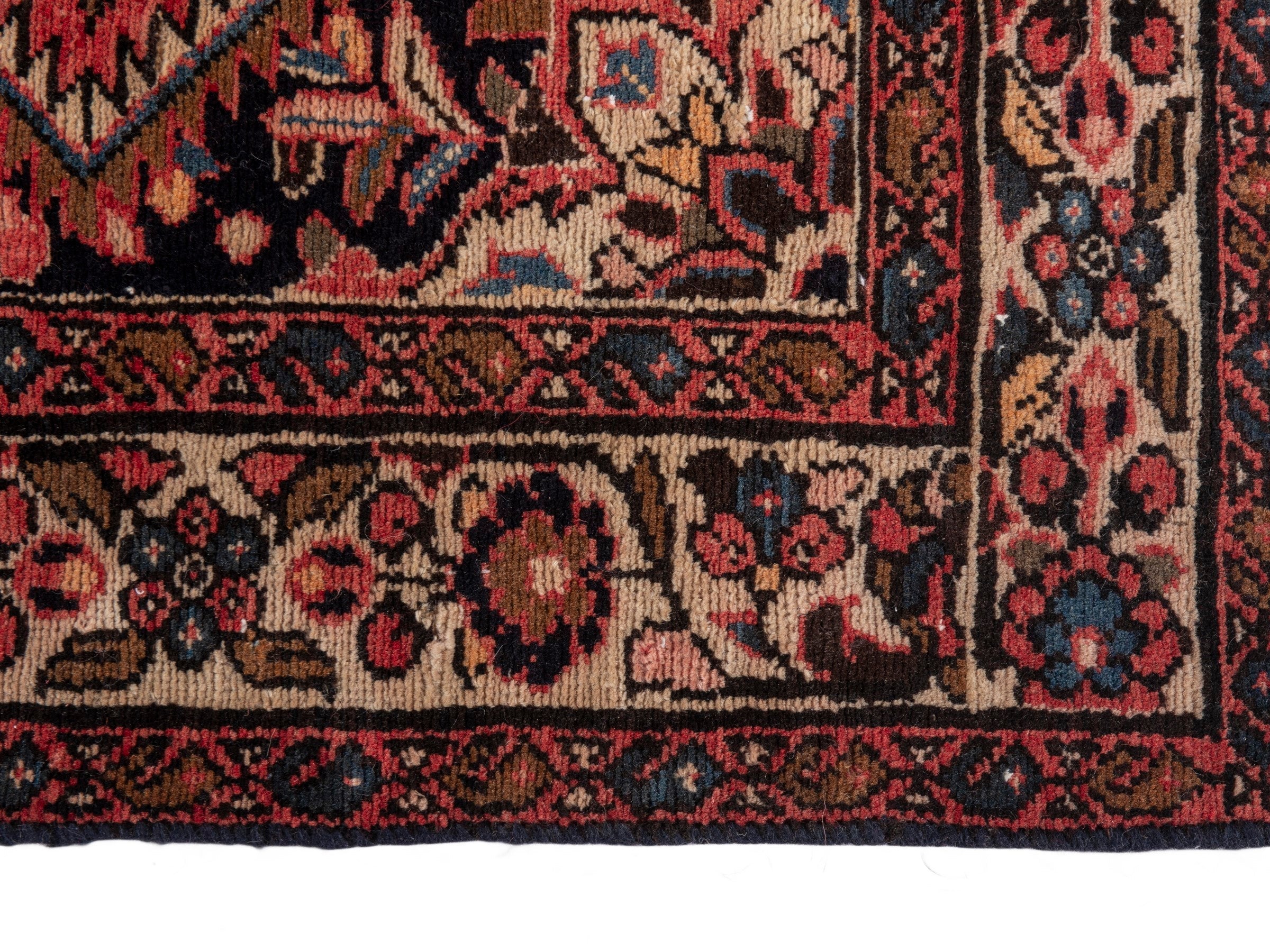 Persian Hamedan runner rug in navy and burgundy, view 5 of 19