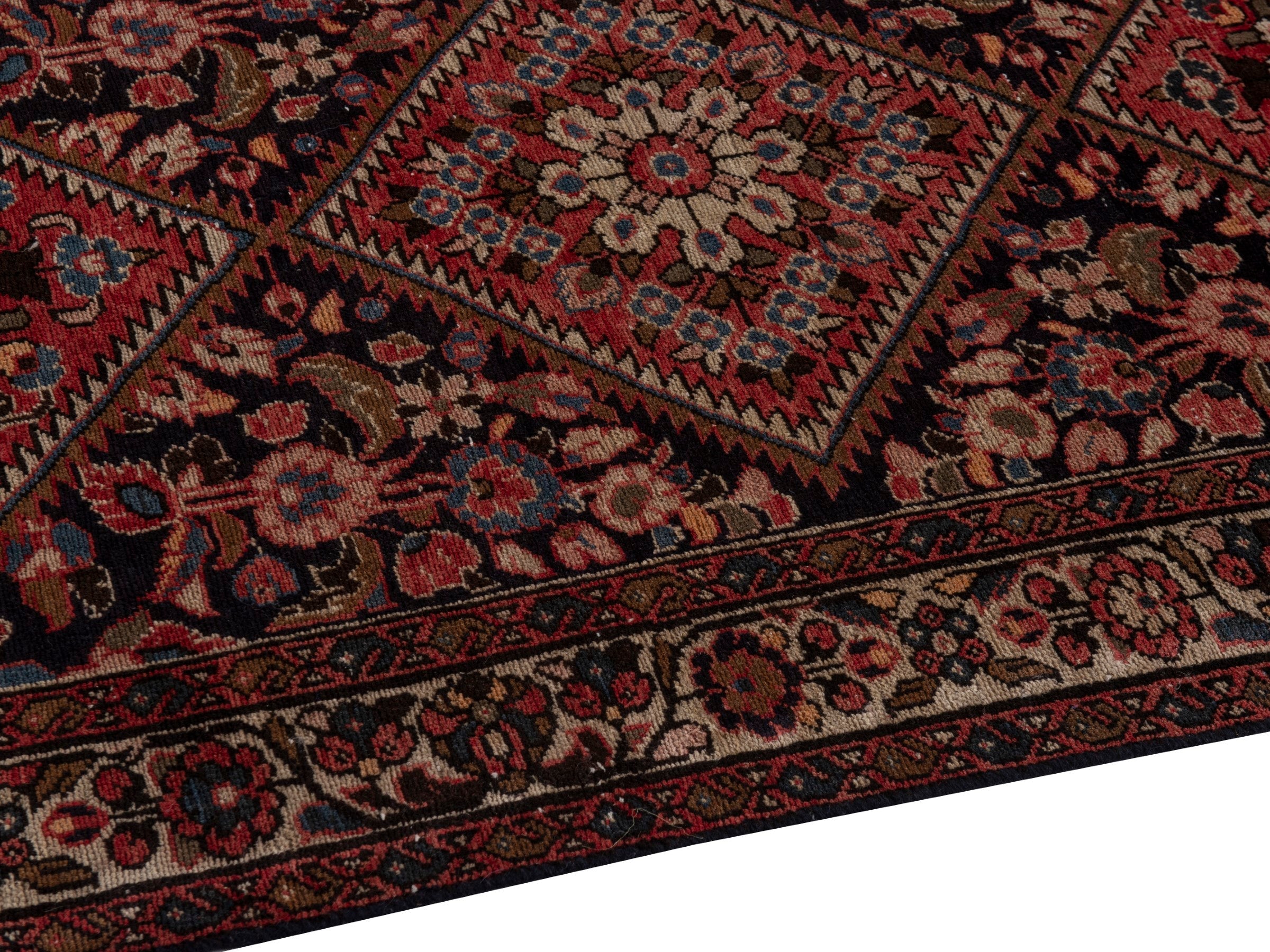 Persian Hamedan runner rug in navy and burgundy, view 7 of 19