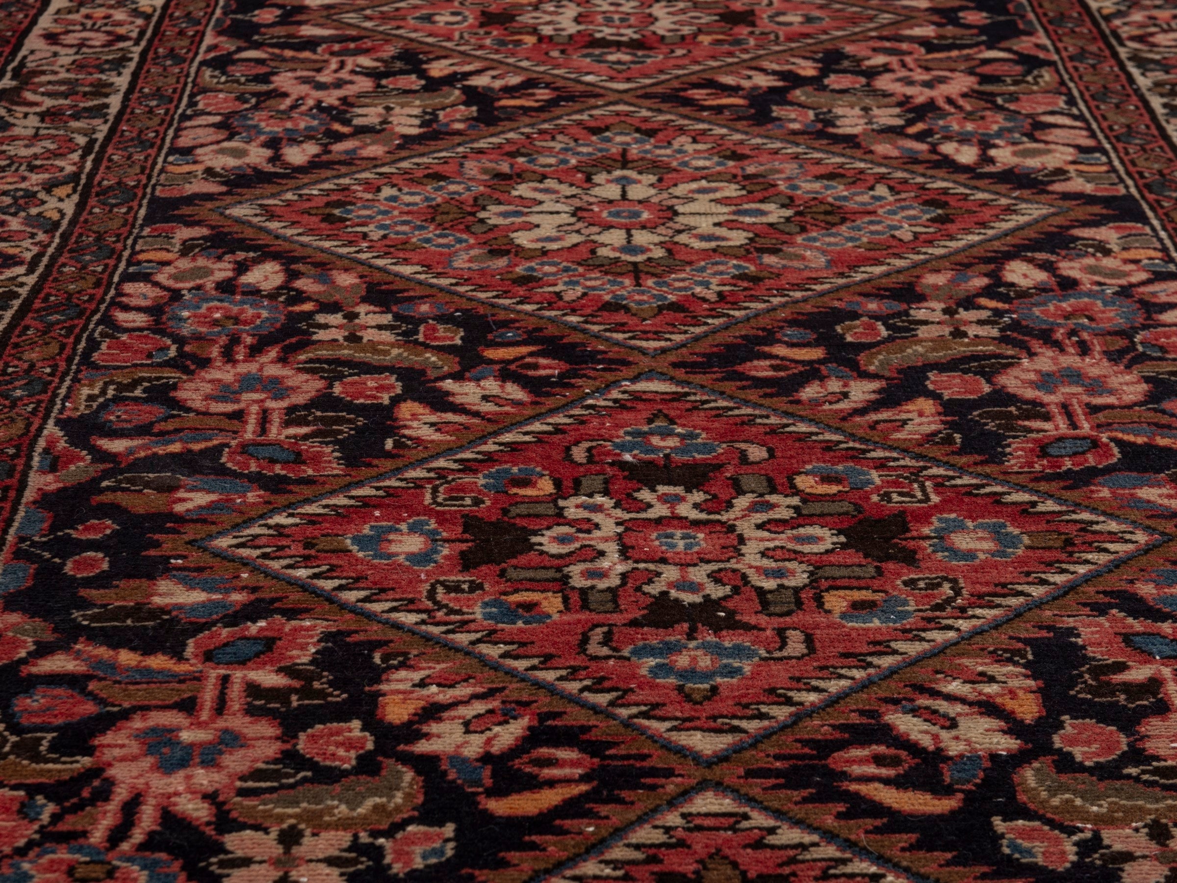 Persian Hamedan runner rug in navy and burgundy, view 8 of 19