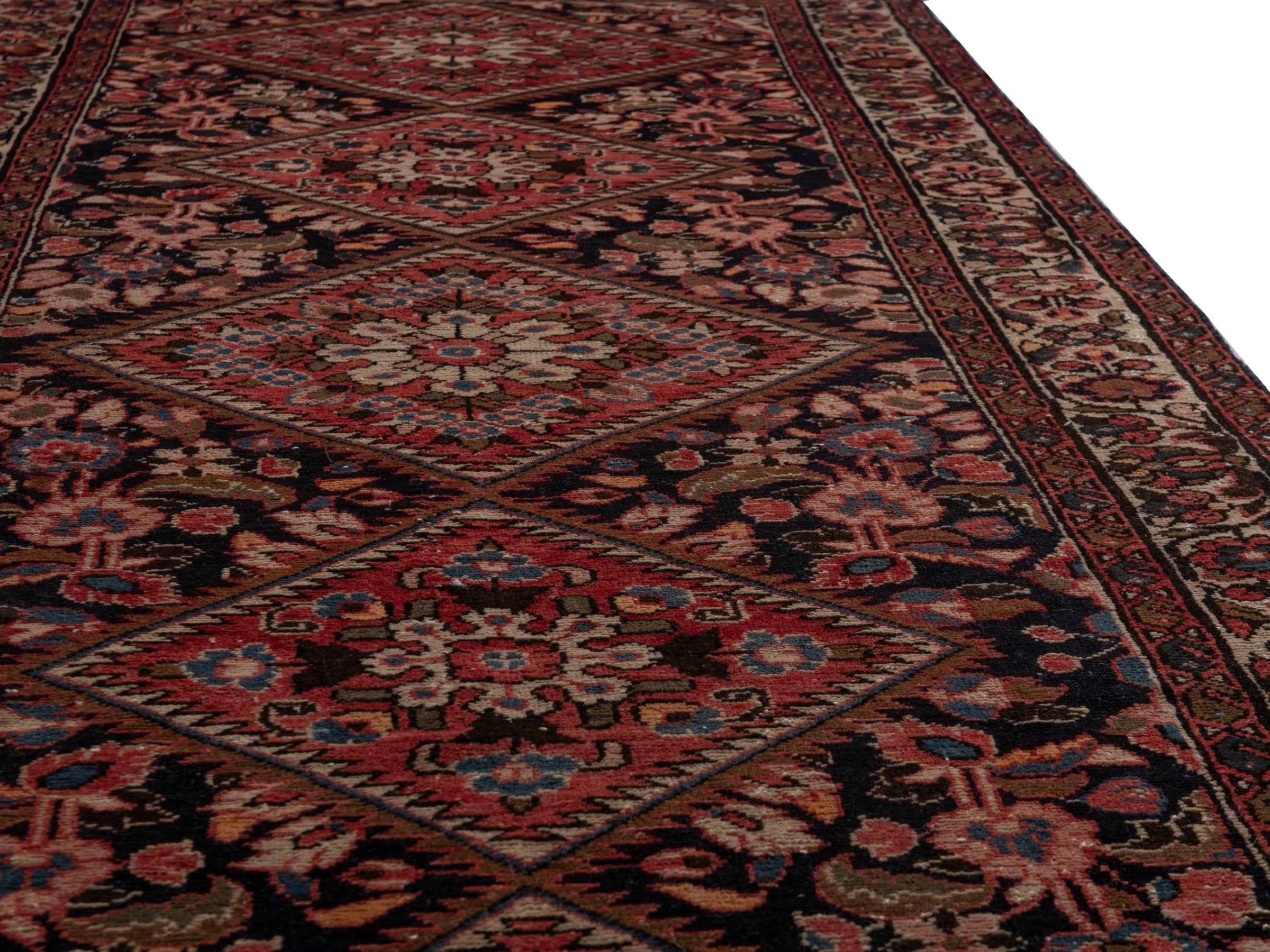 Persian Hamedan runner rug in navy and burgundy, view 10 of 19