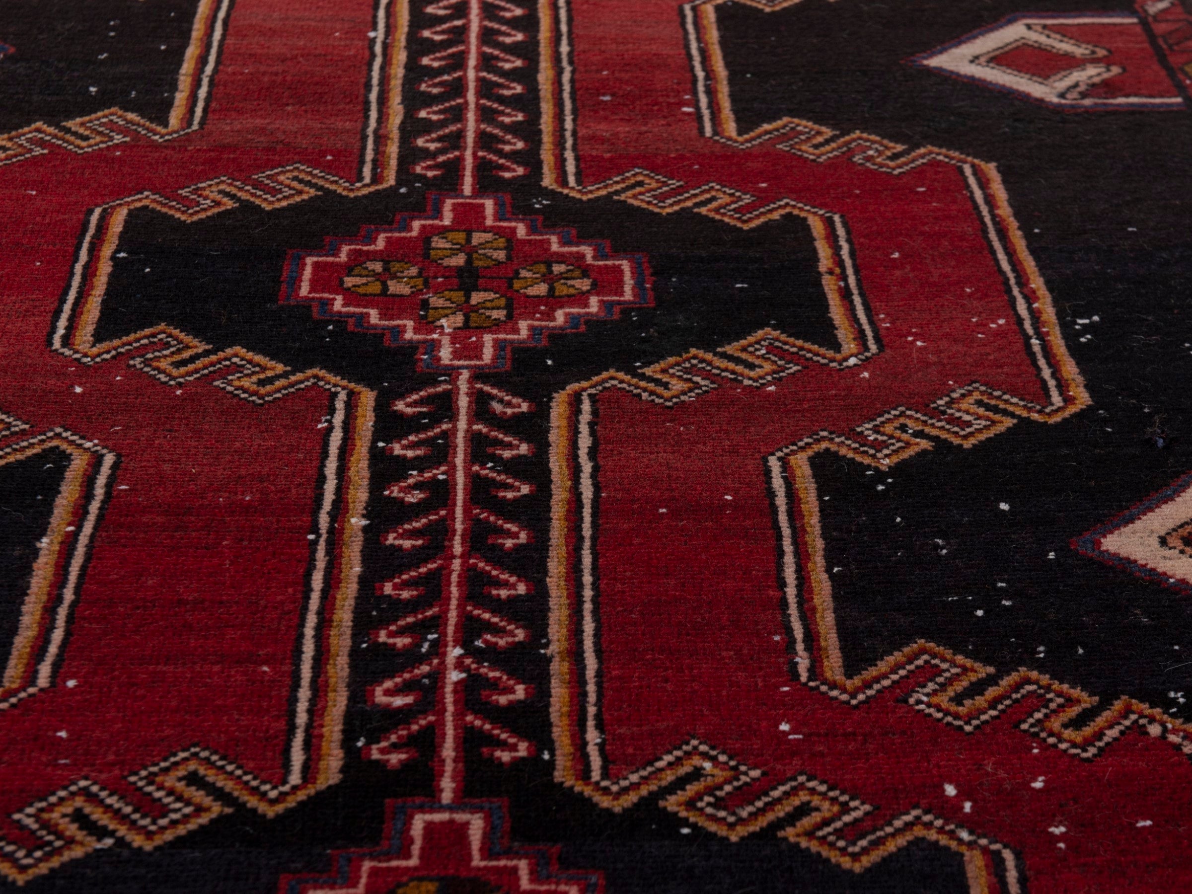Persian Saveh runner rug in black and burgundy, view 10 of 20