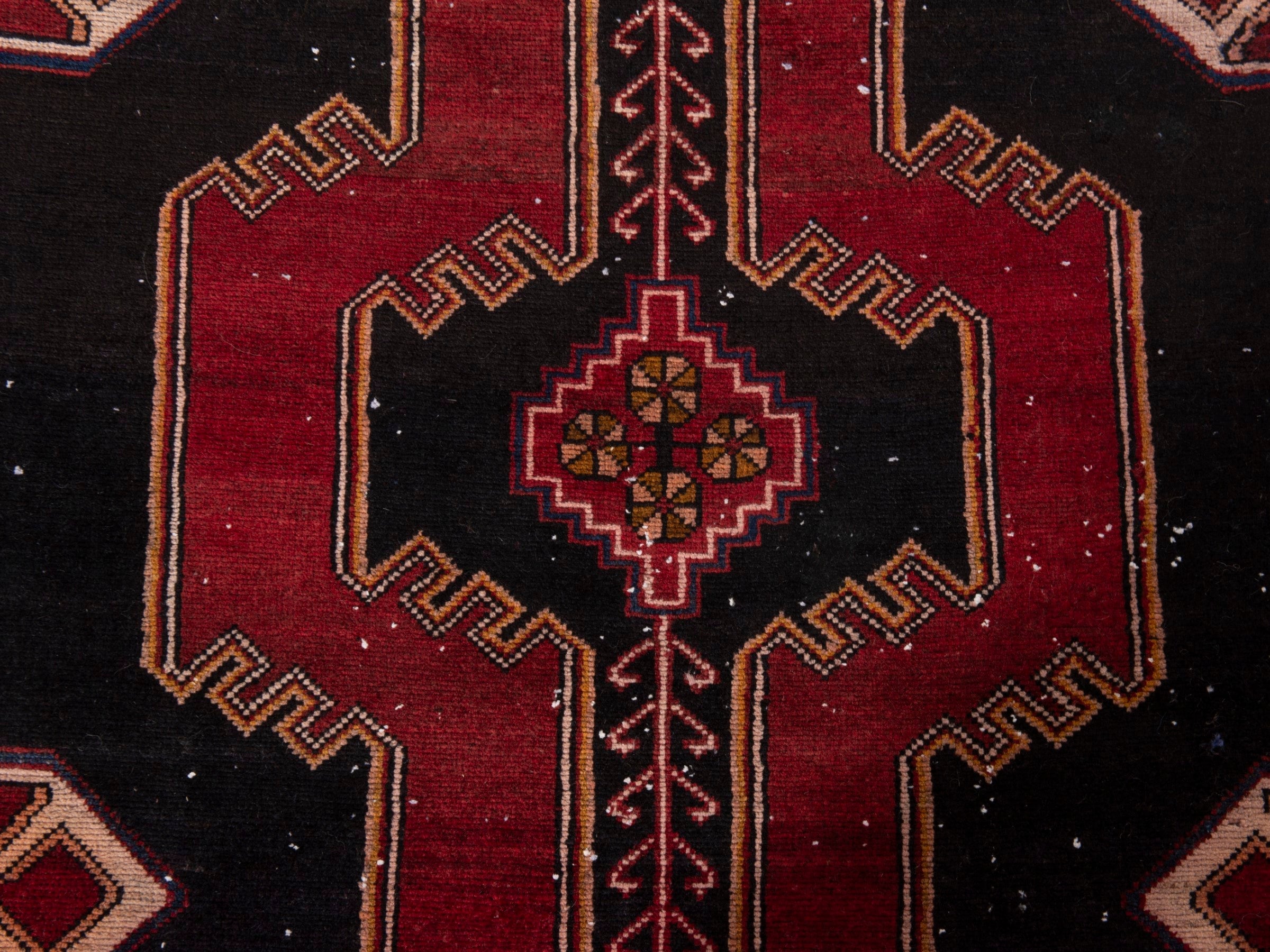 Persian Saveh runner rug in black and burgundy, view 13 of 20