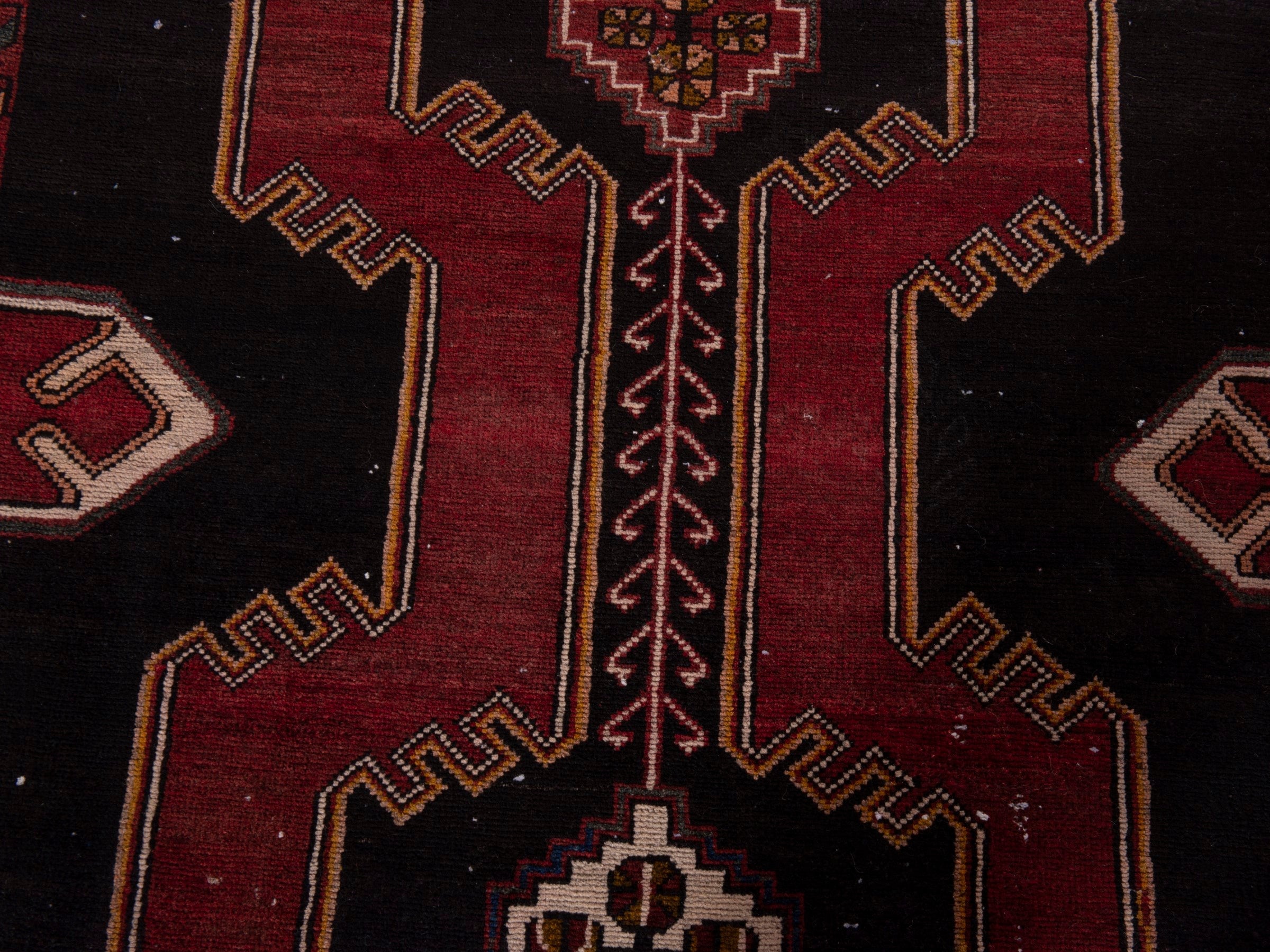 Persian Saveh runner rug in black and burgundy, view 14 of 20