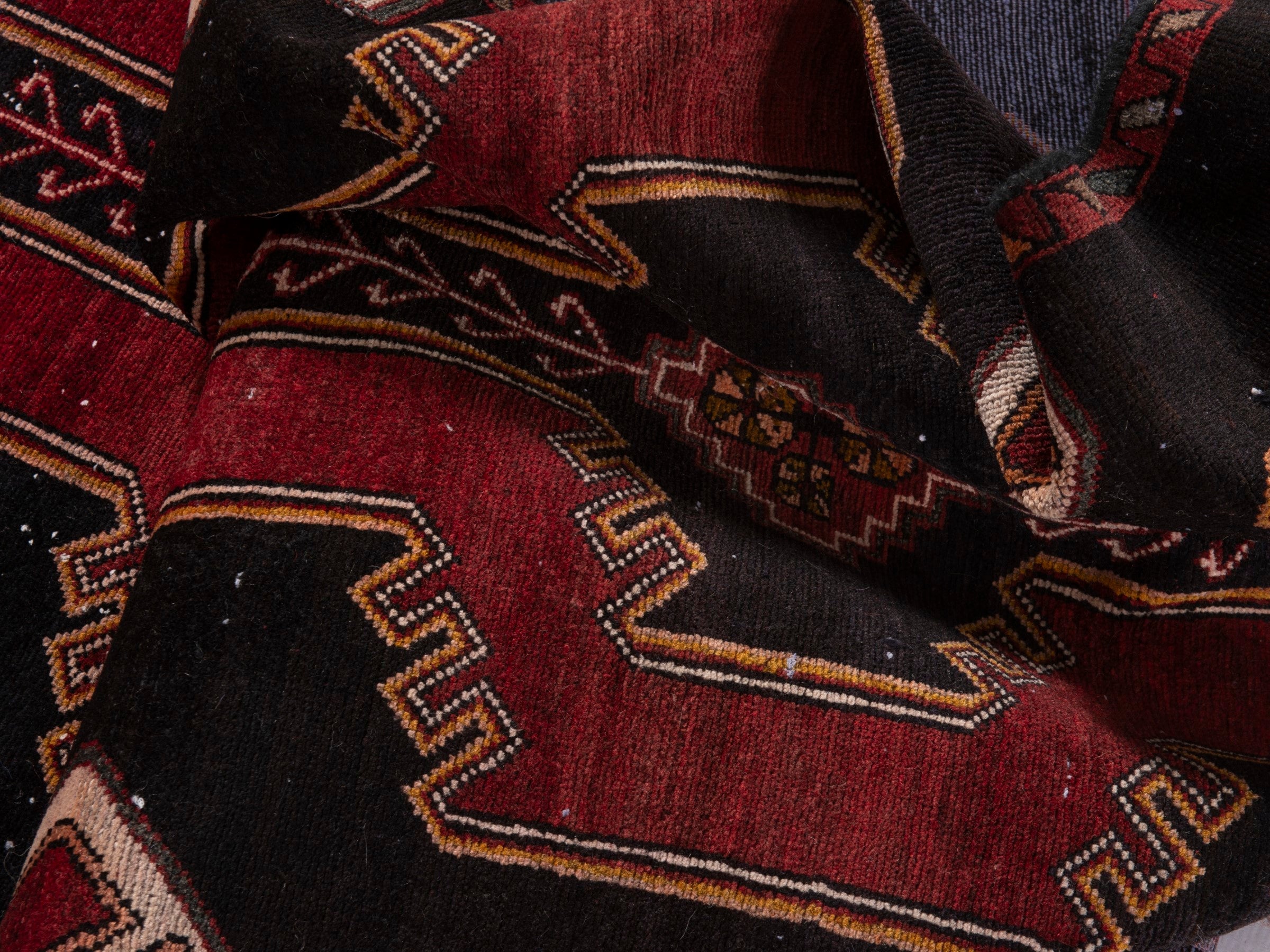Persian Saveh runner rug in black and burgundy, view 17 of 20