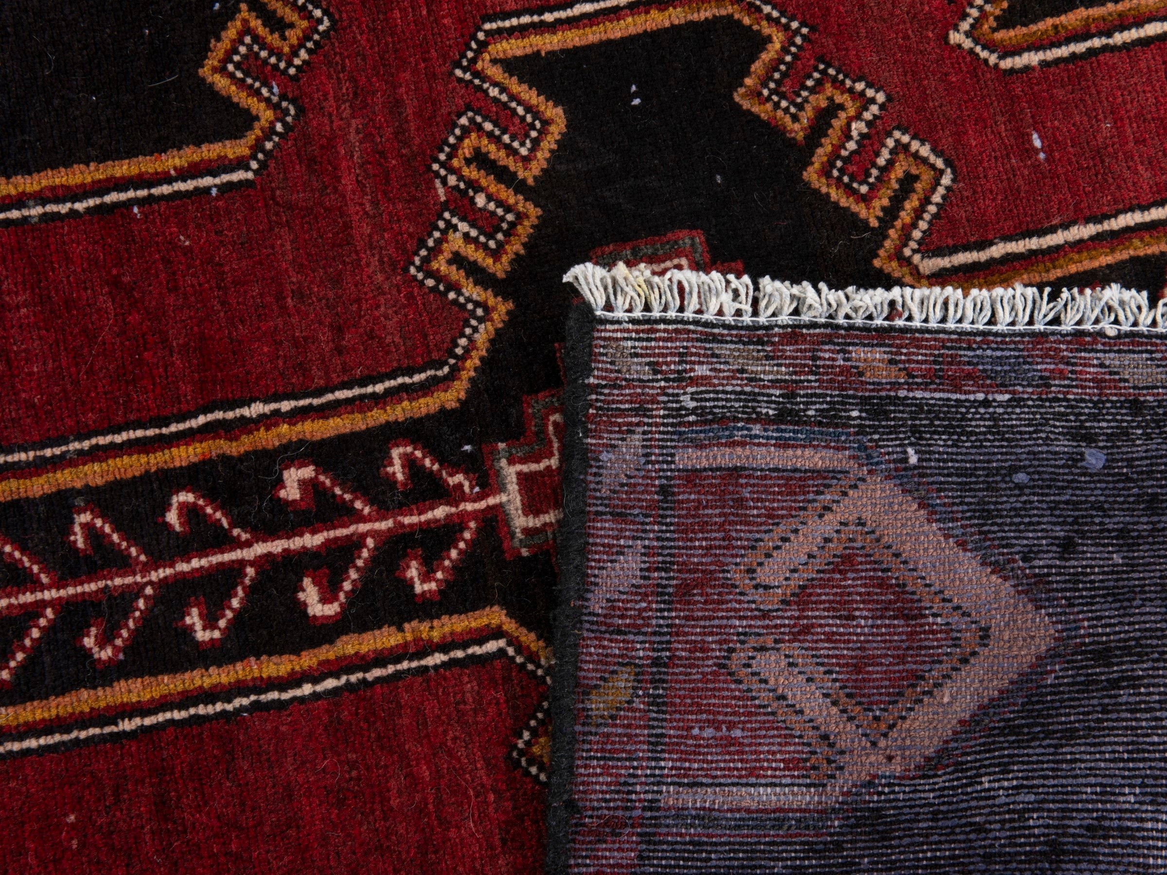Persian Saveh runner rug in black and burgundy, view 20 of 20
