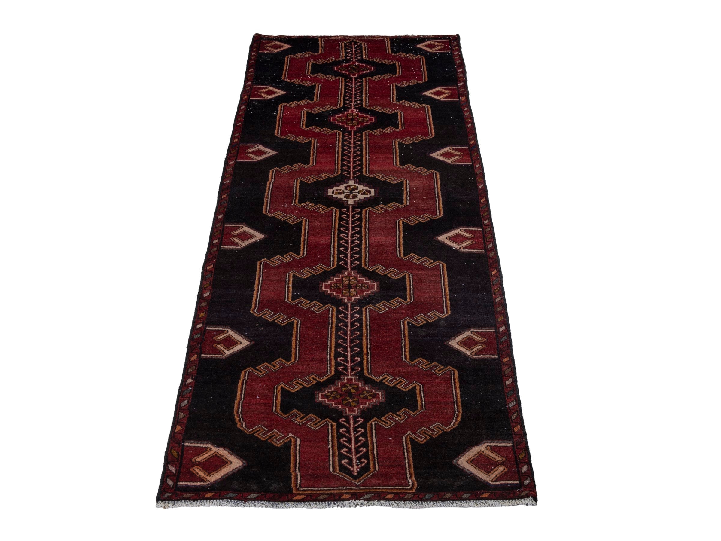 Persian Saveh runner rug in black and burgundy, view 2 of 20