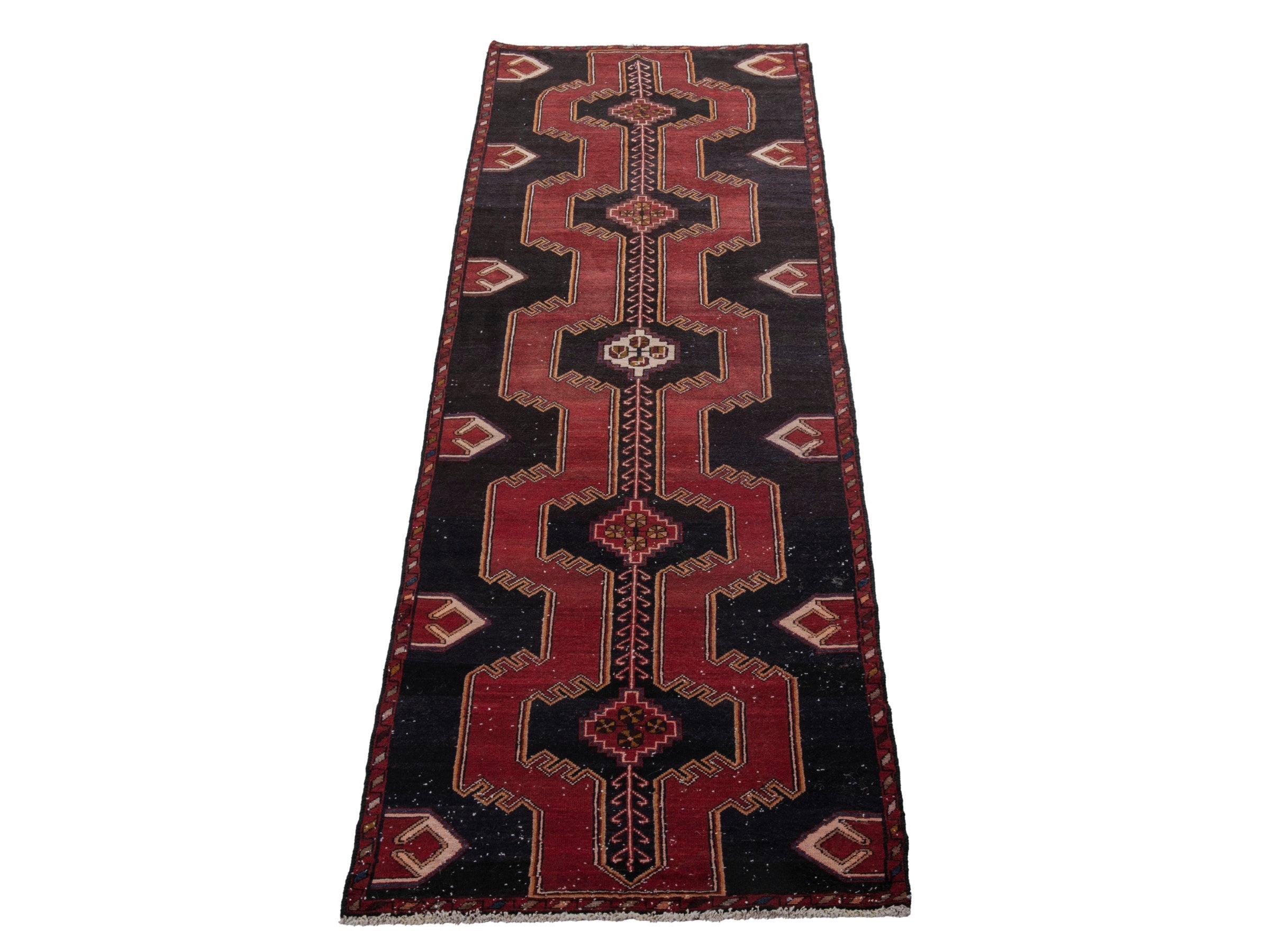 Persian Saveh runner rug in black and burgundy, view 3 of 20