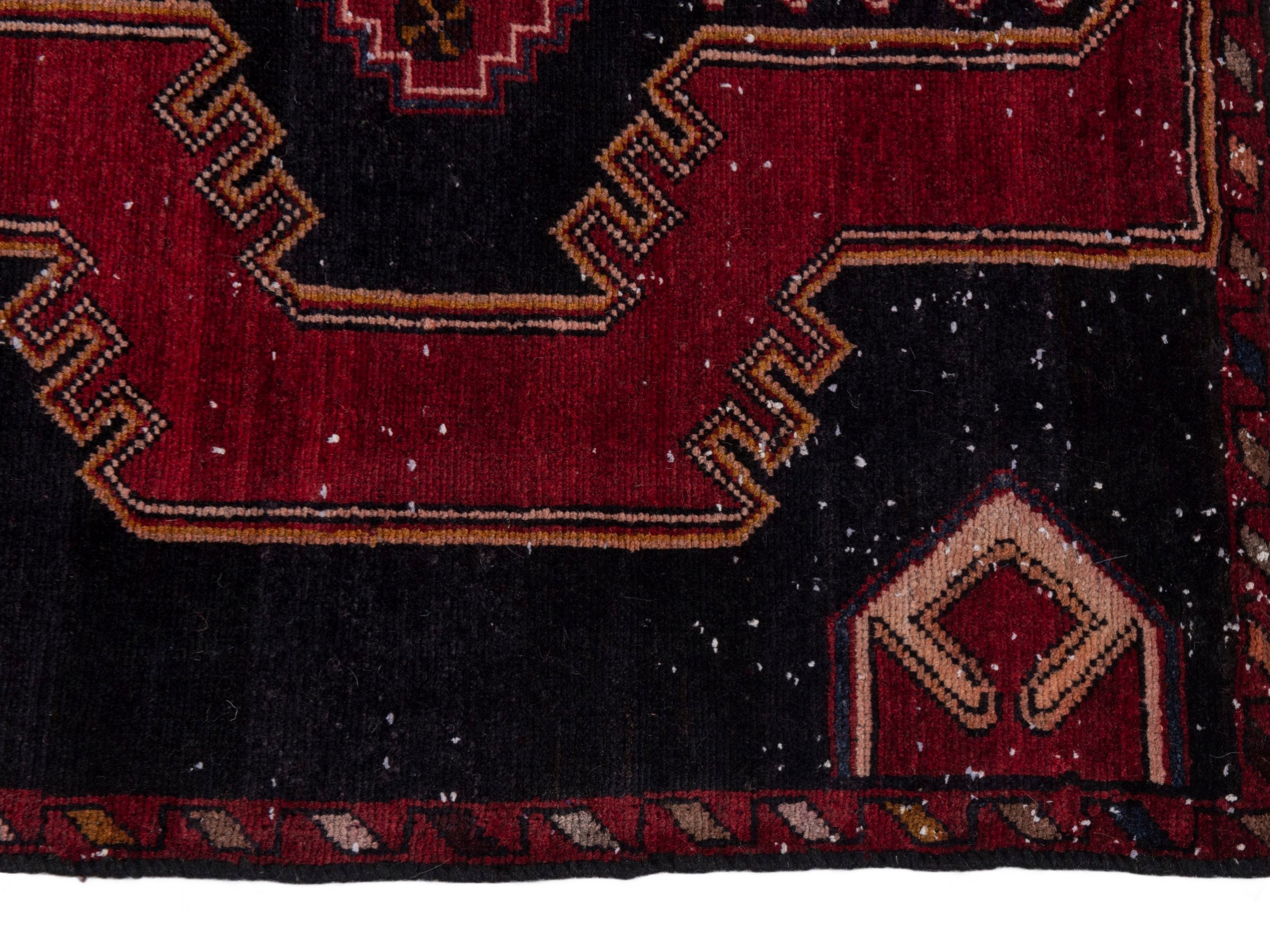 Persian Saveh runner rug in black and burgundy, view 5 of 20