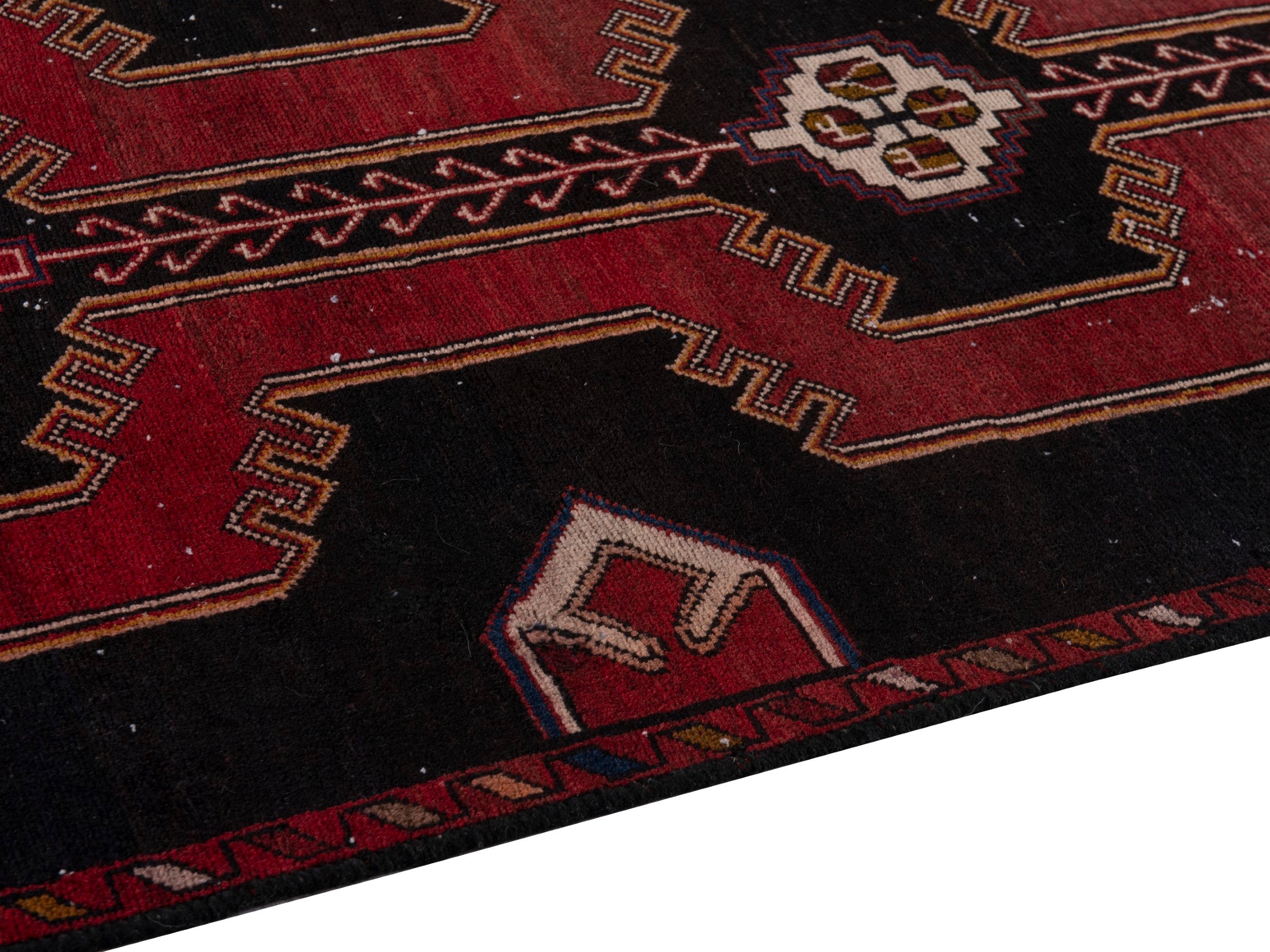 Persian Saveh runner rug in black and burgundy, view 8 of 20