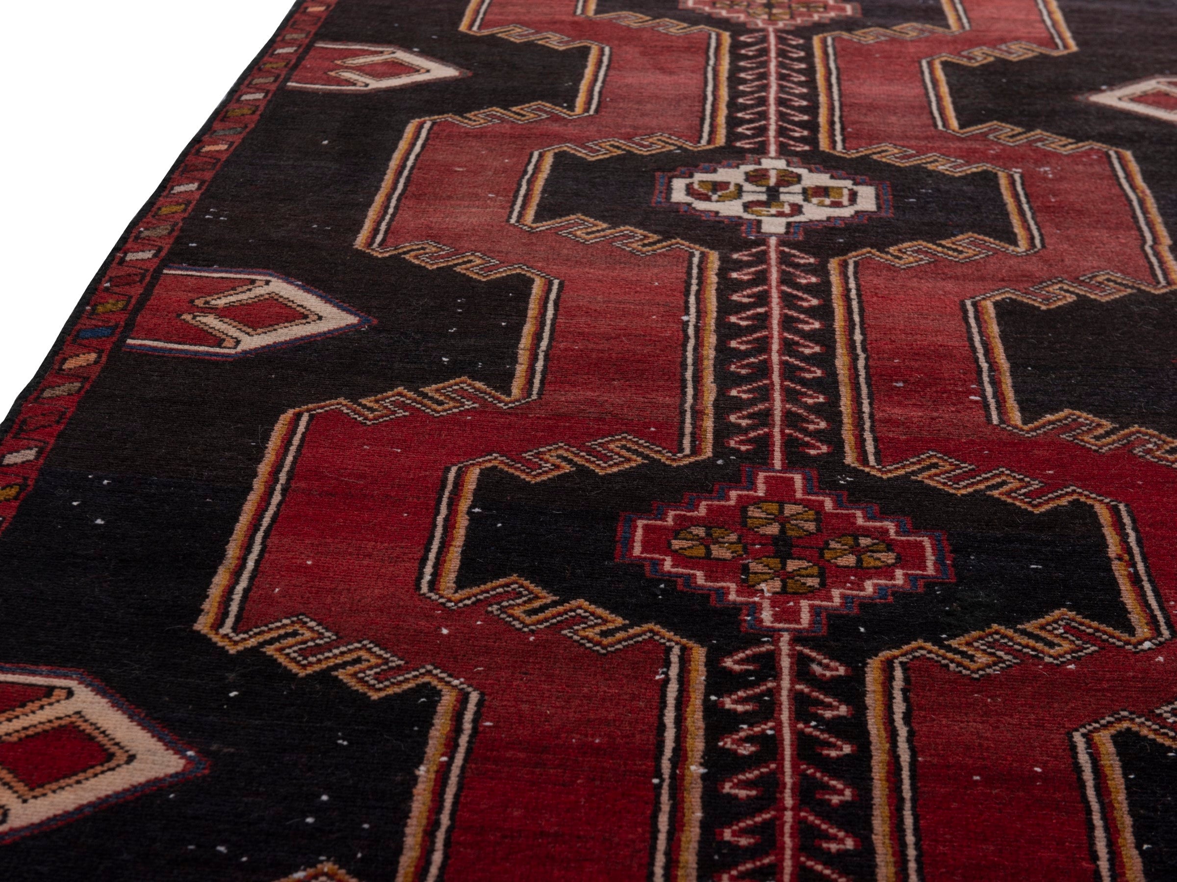 Persian Saveh runner rug in black and burgundy, view 9 of 20