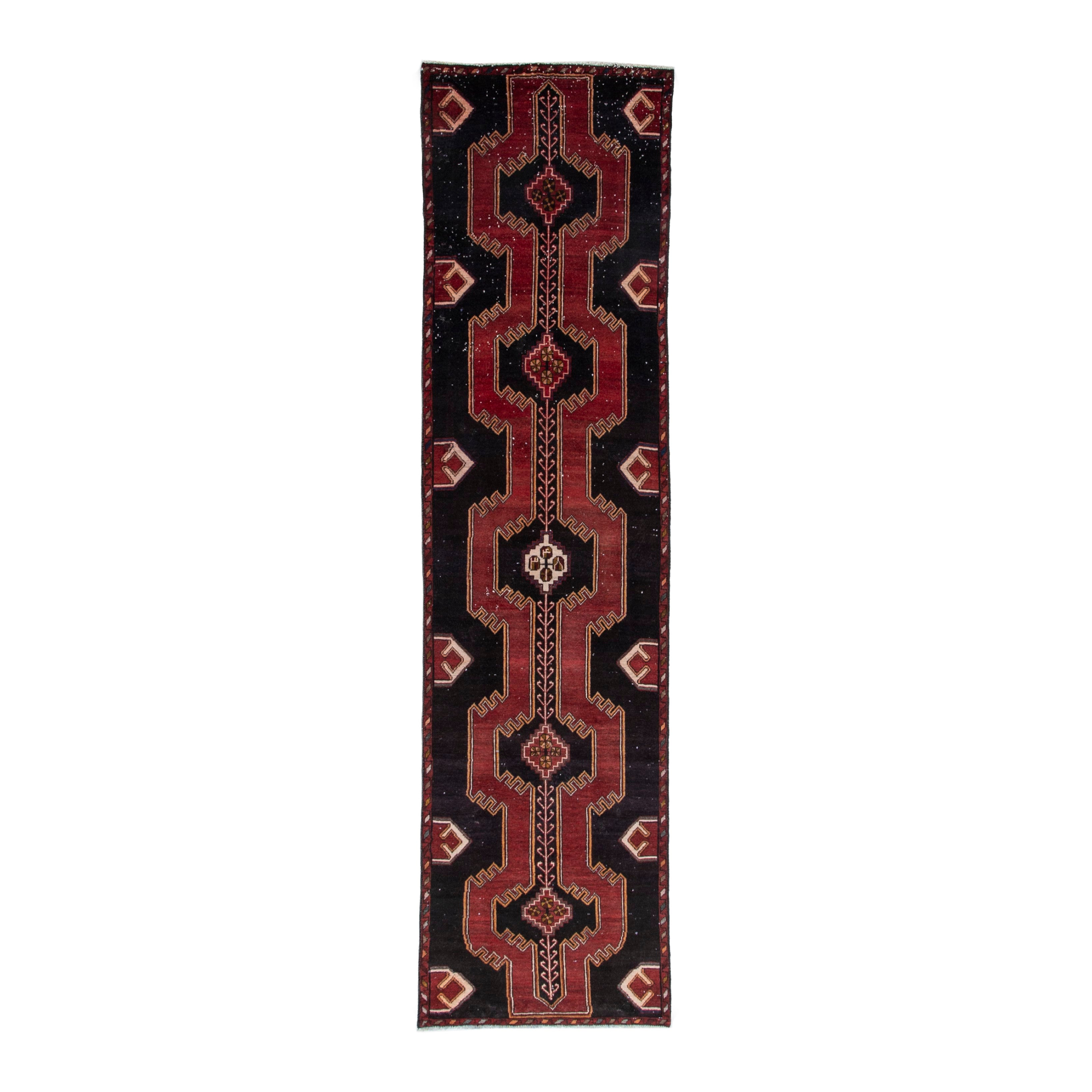 Persian Saveh runner rug in black and burgundy, 2'9" x 9'7"