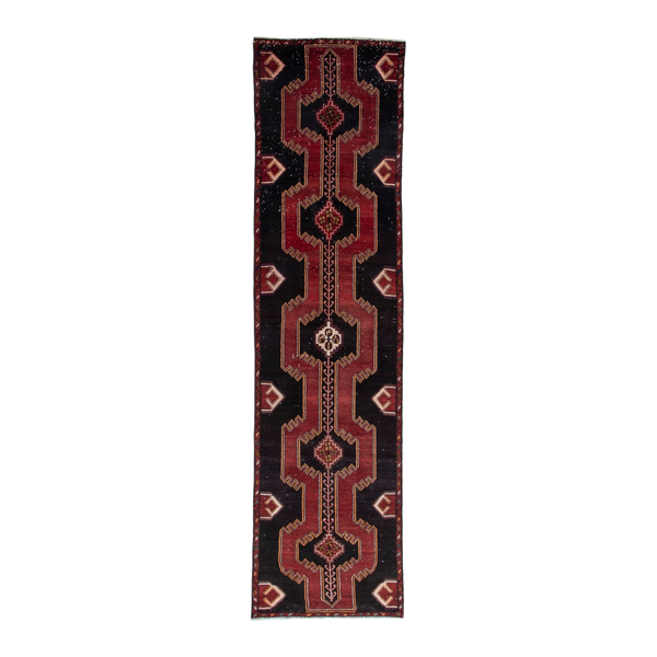 Persian Saveh runner rug in black and burgundy, 2'9" x 9'7"