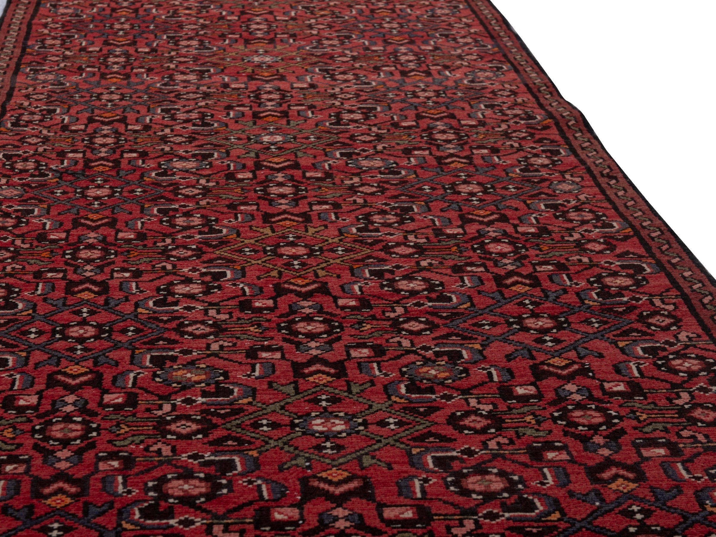 Persian Hosseinabad runner rug in burgundy, view 9 of 20