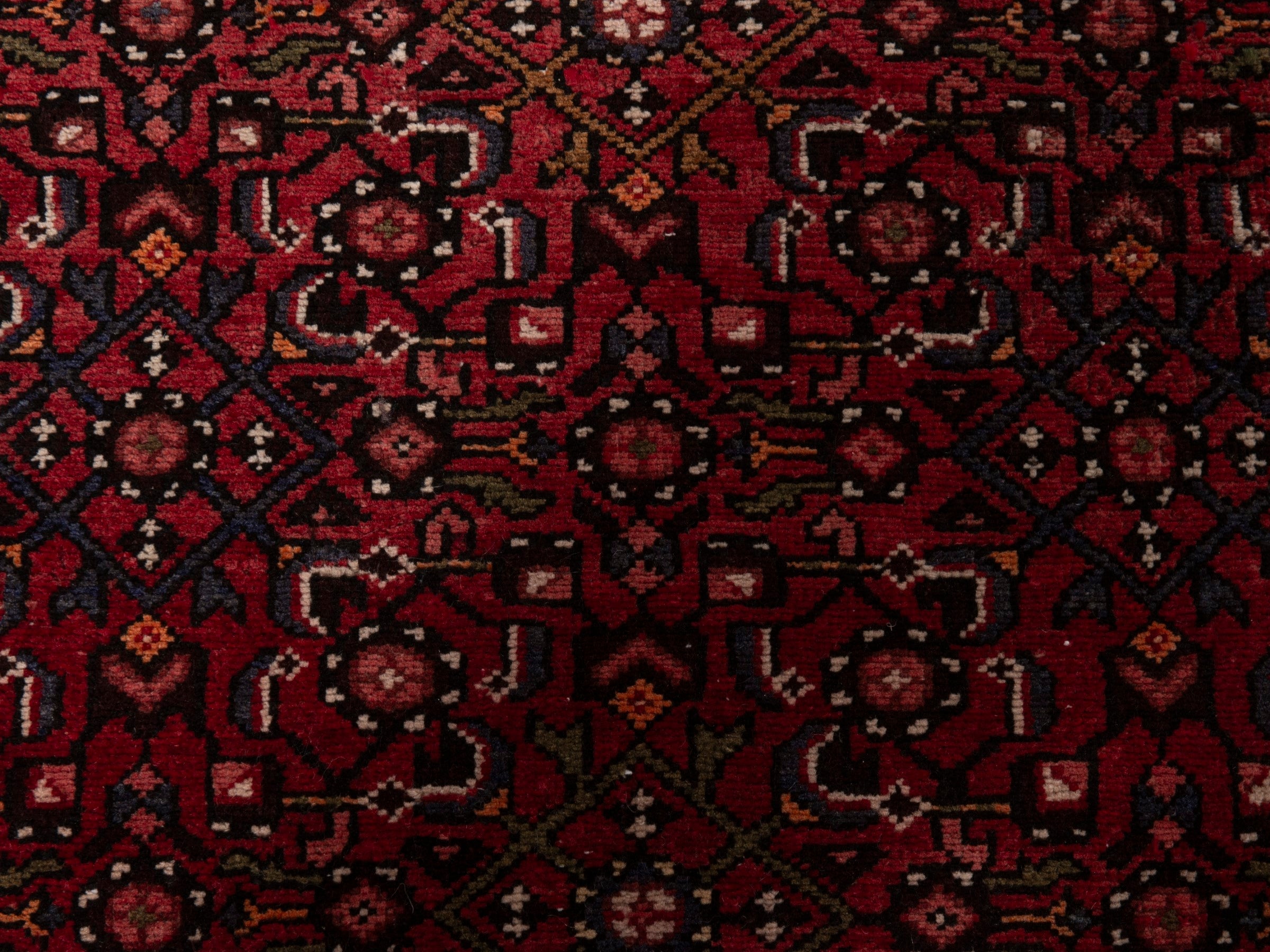 Persian Hosseinabad runner rug in burgundy, view 11 of 20