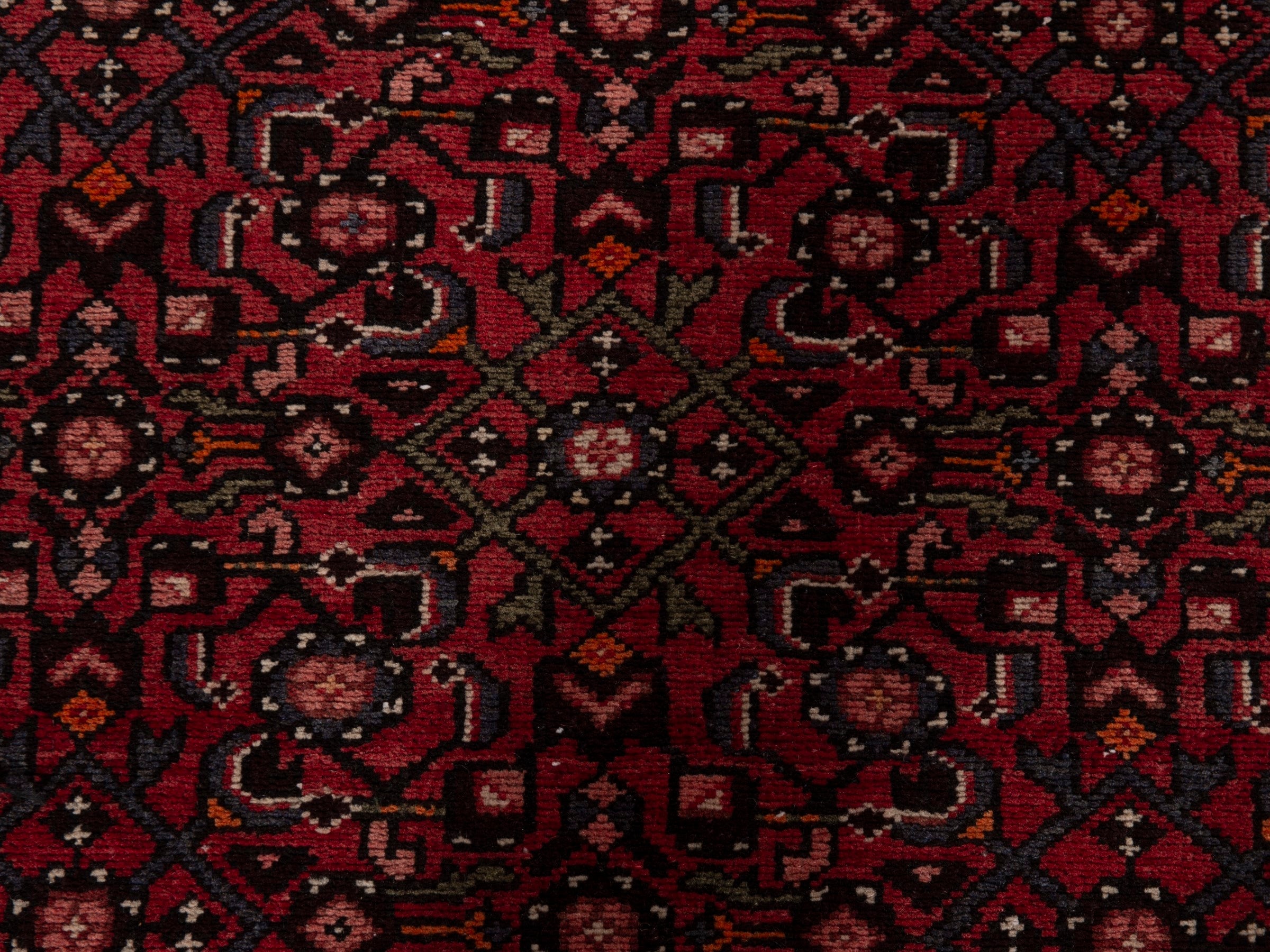 Persian Hosseinabad runner rug in burgundy, view 12 of 20