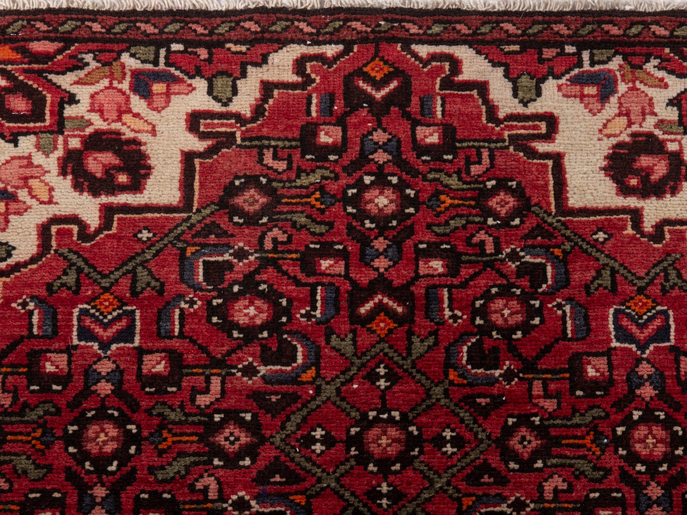 Persian Hosseinabad runner rug in burgundy, view 13 of 20
