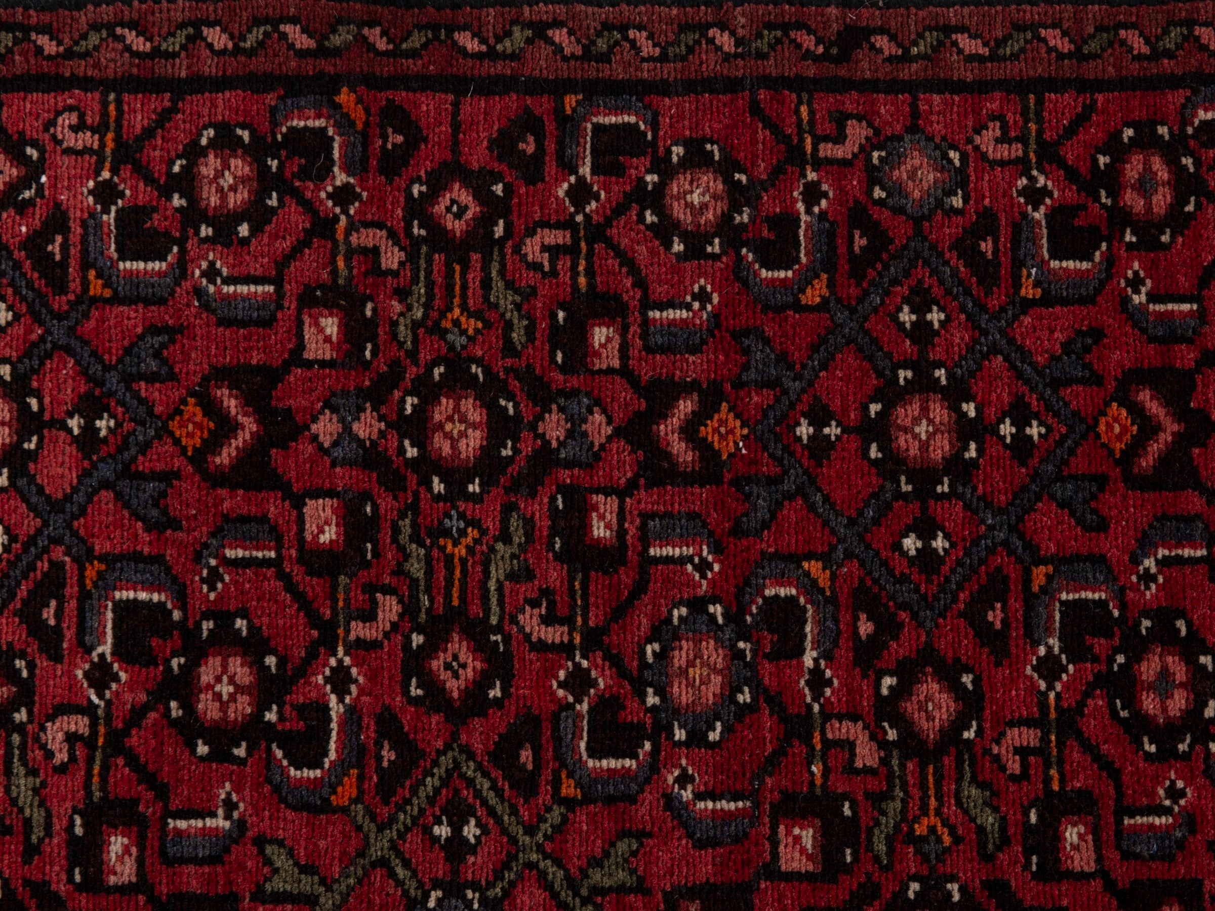 Persian Hosseinabad runner rug in burgundy, view 14 of 20