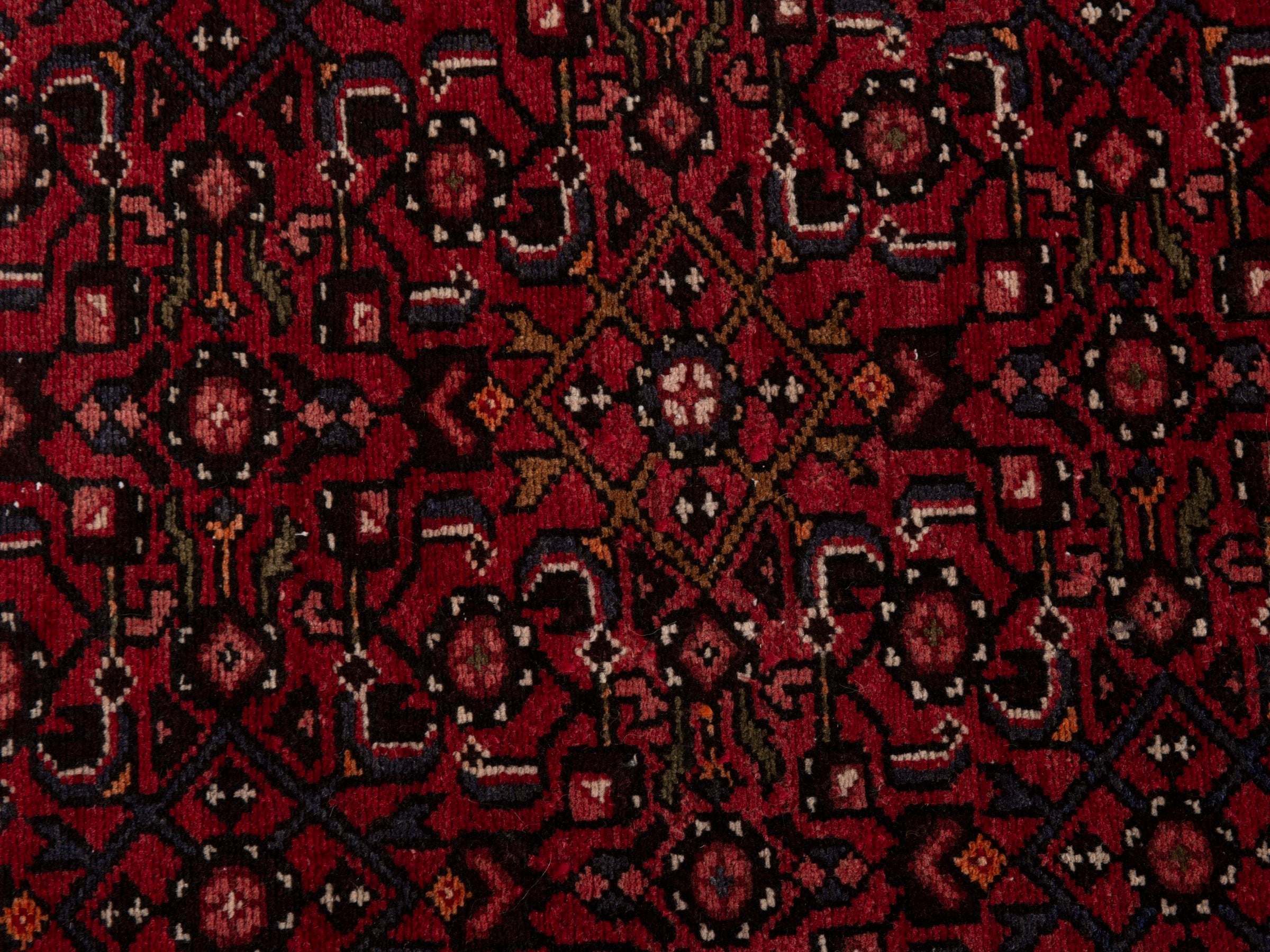Persian Hosseinabad runner rug in burgundy, view 15 of 20