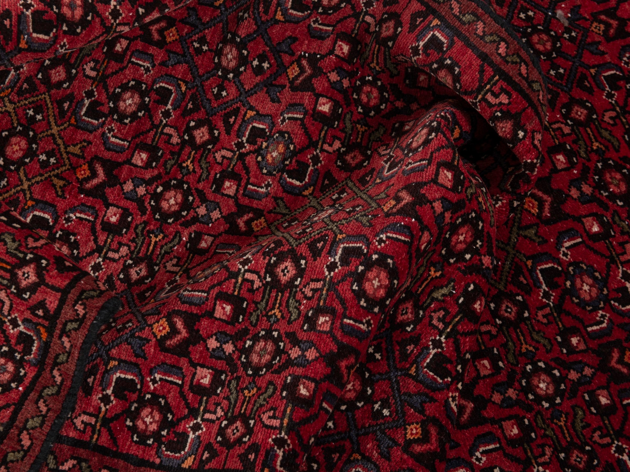 Persian Hosseinabad runner rug in burgundy, view 16 of 20