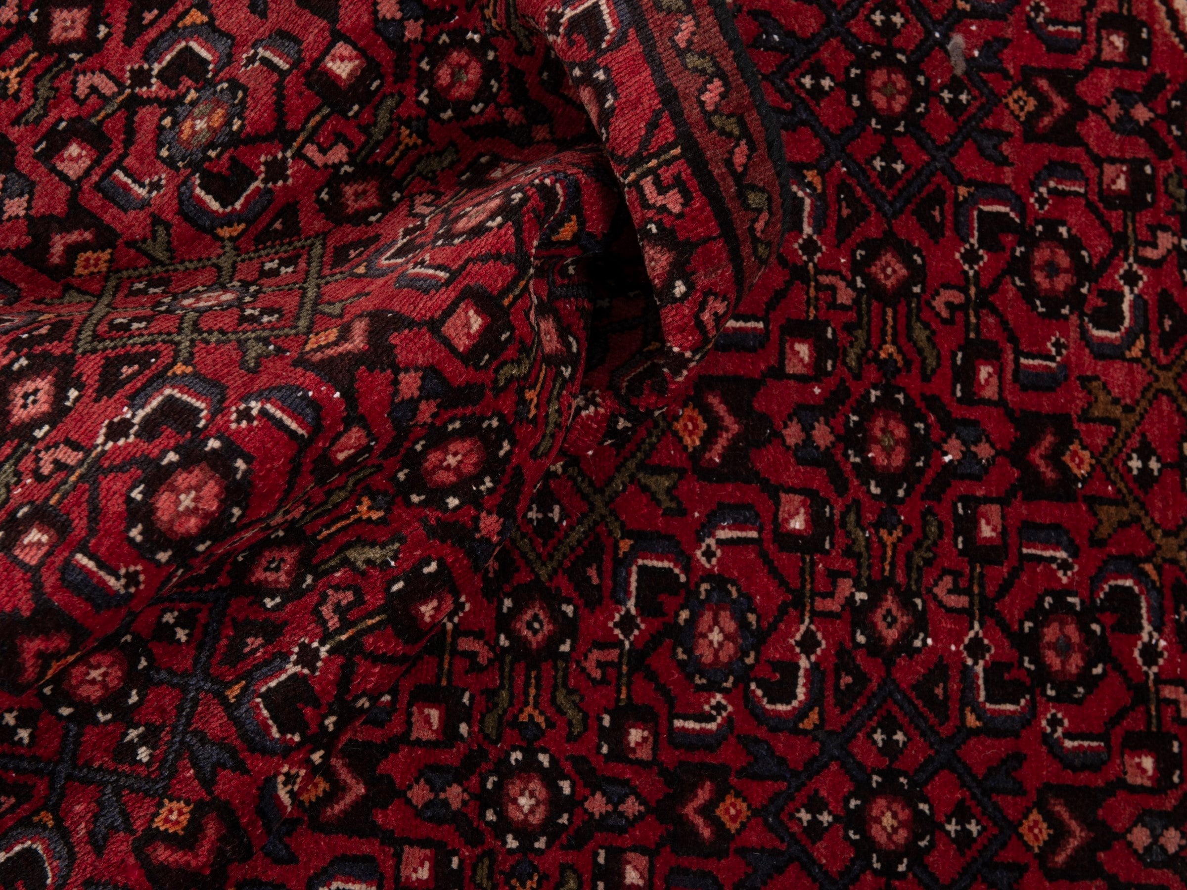 Persian Hosseinabad runner rug in burgundy, view 17 of 20