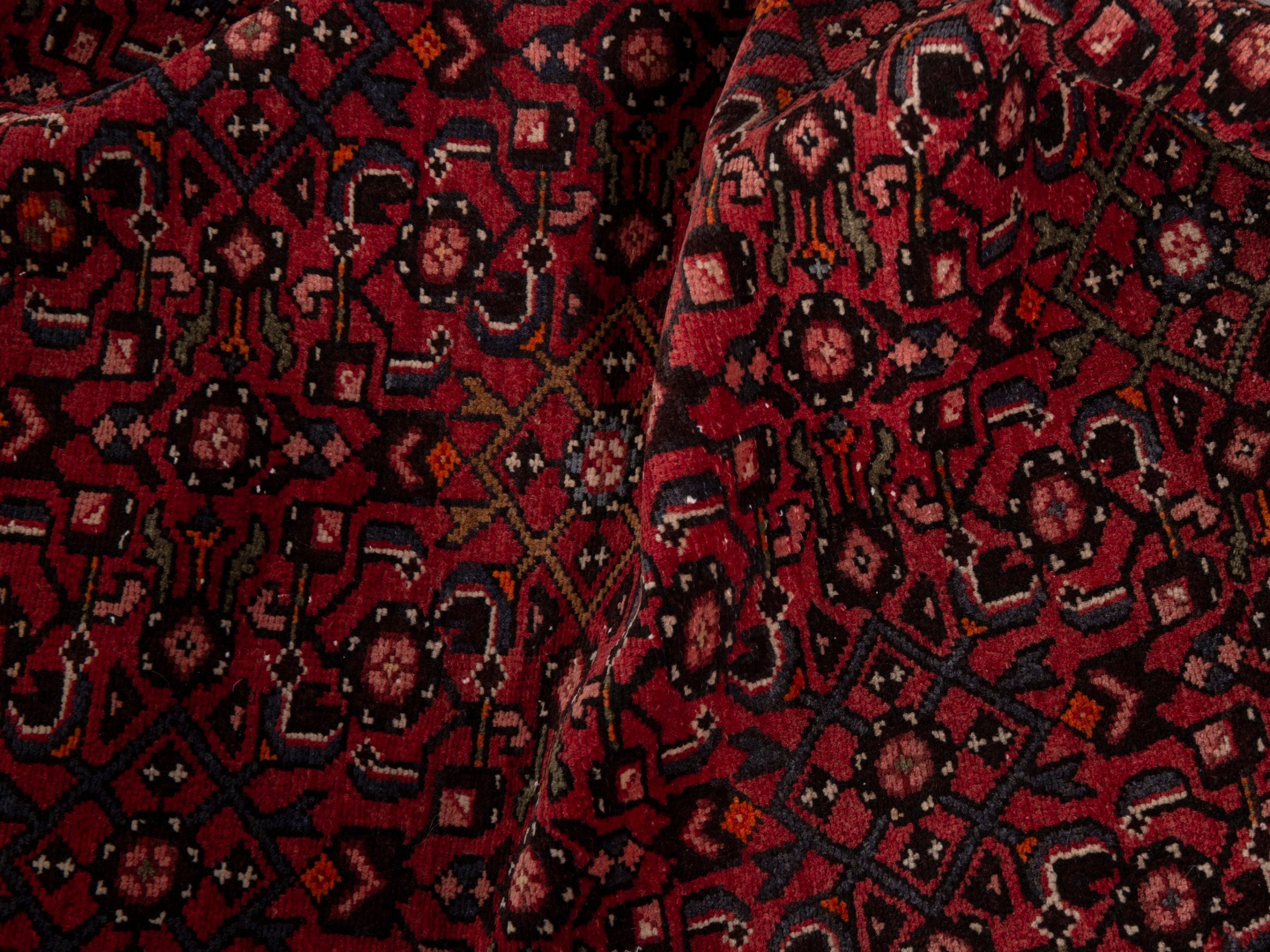 Persian Hosseinabad runner rug in burgundy, view 18 of 20