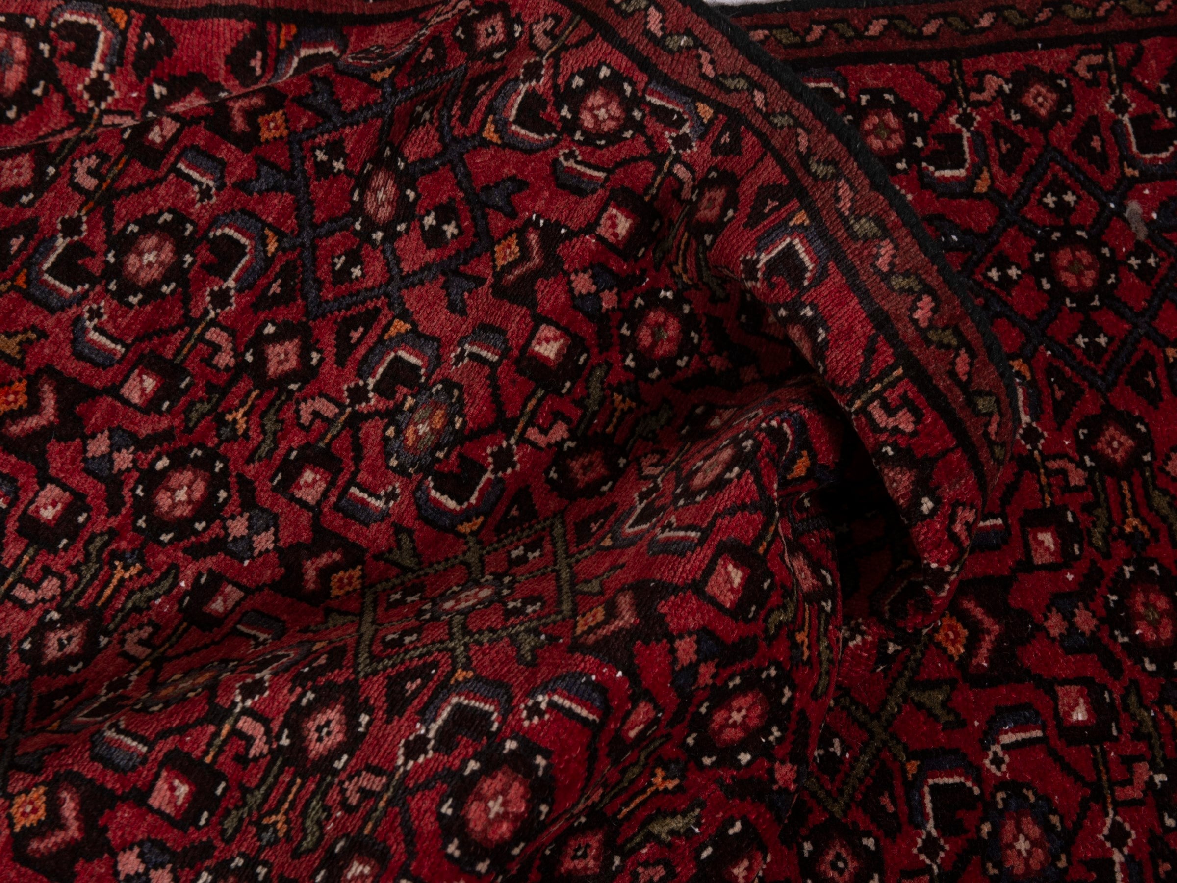 Persian Hosseinabad runner rug in burgundy, view 19 of 20