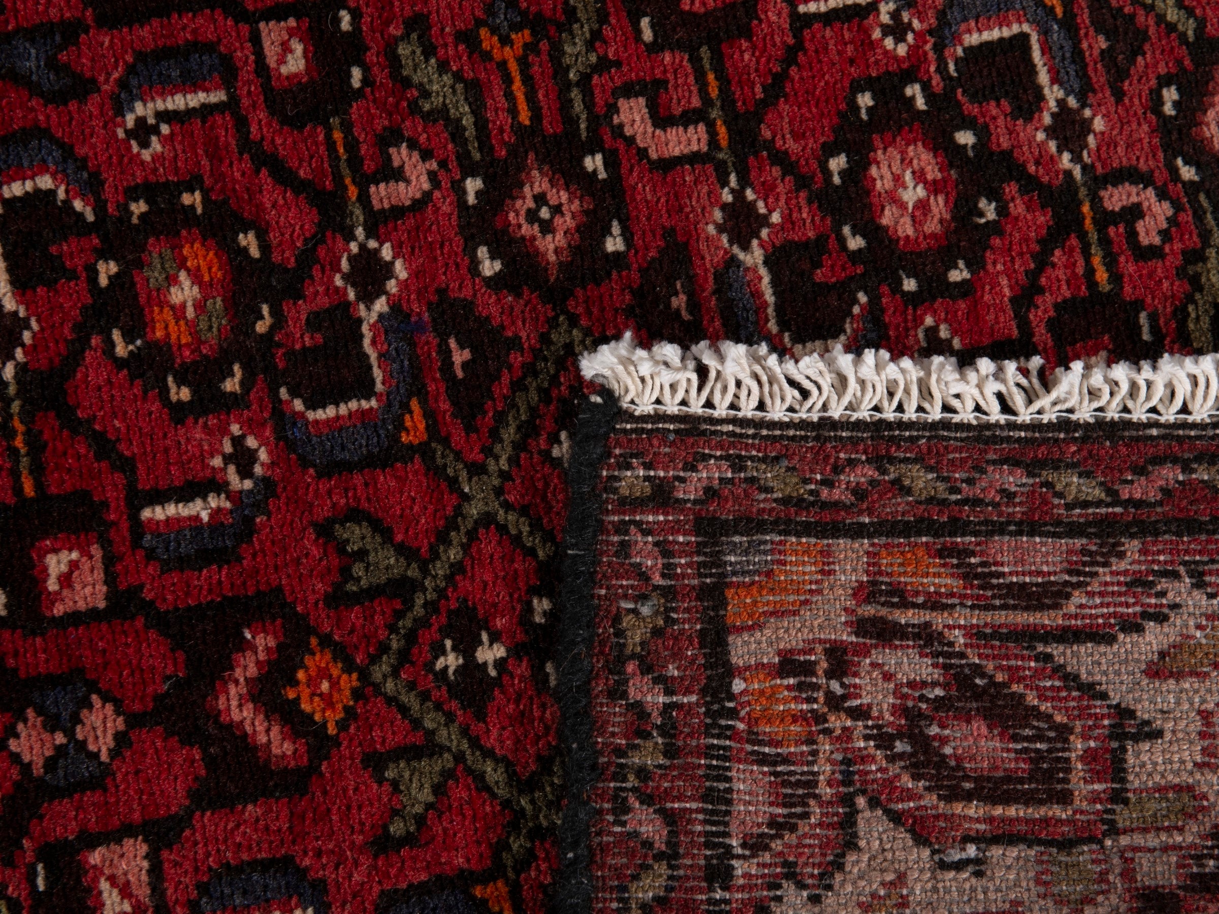 Persian Hosseinabad runner rug in burgundy, view 20 of 20