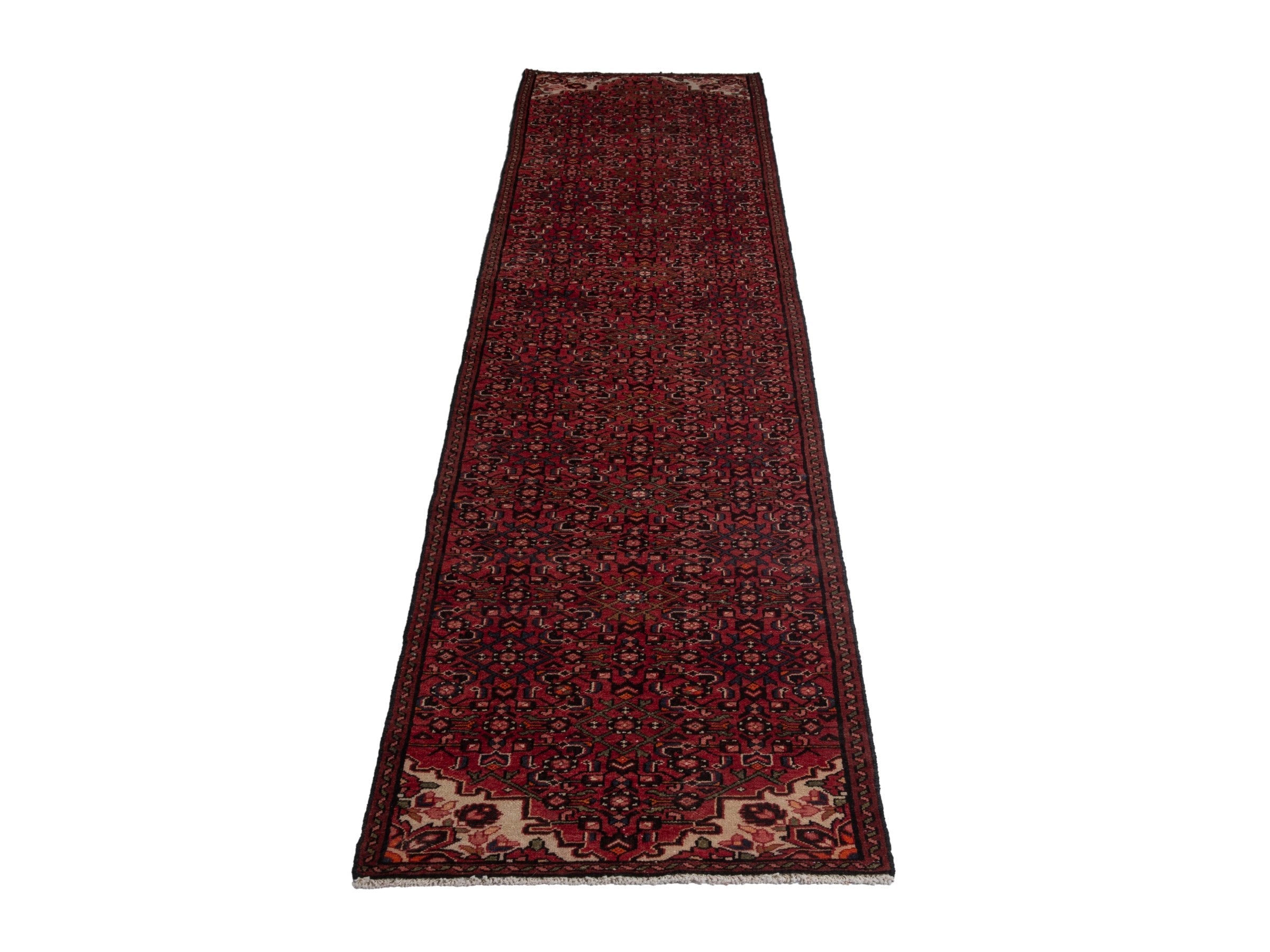 Persian Hosseinabad runner rug in burgundy, view 2 of 20