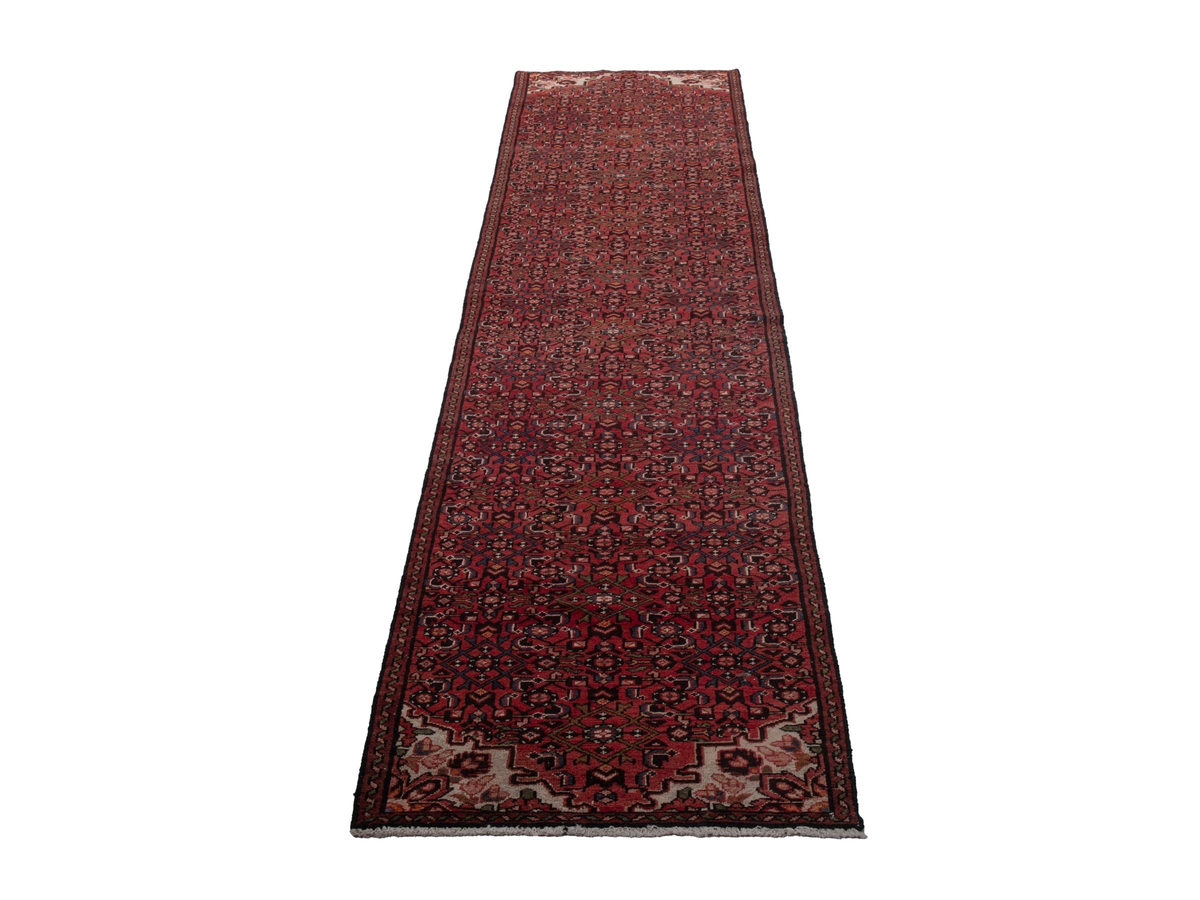 Persian Hosseinabad runner rug in burgundy, view 3 of 20