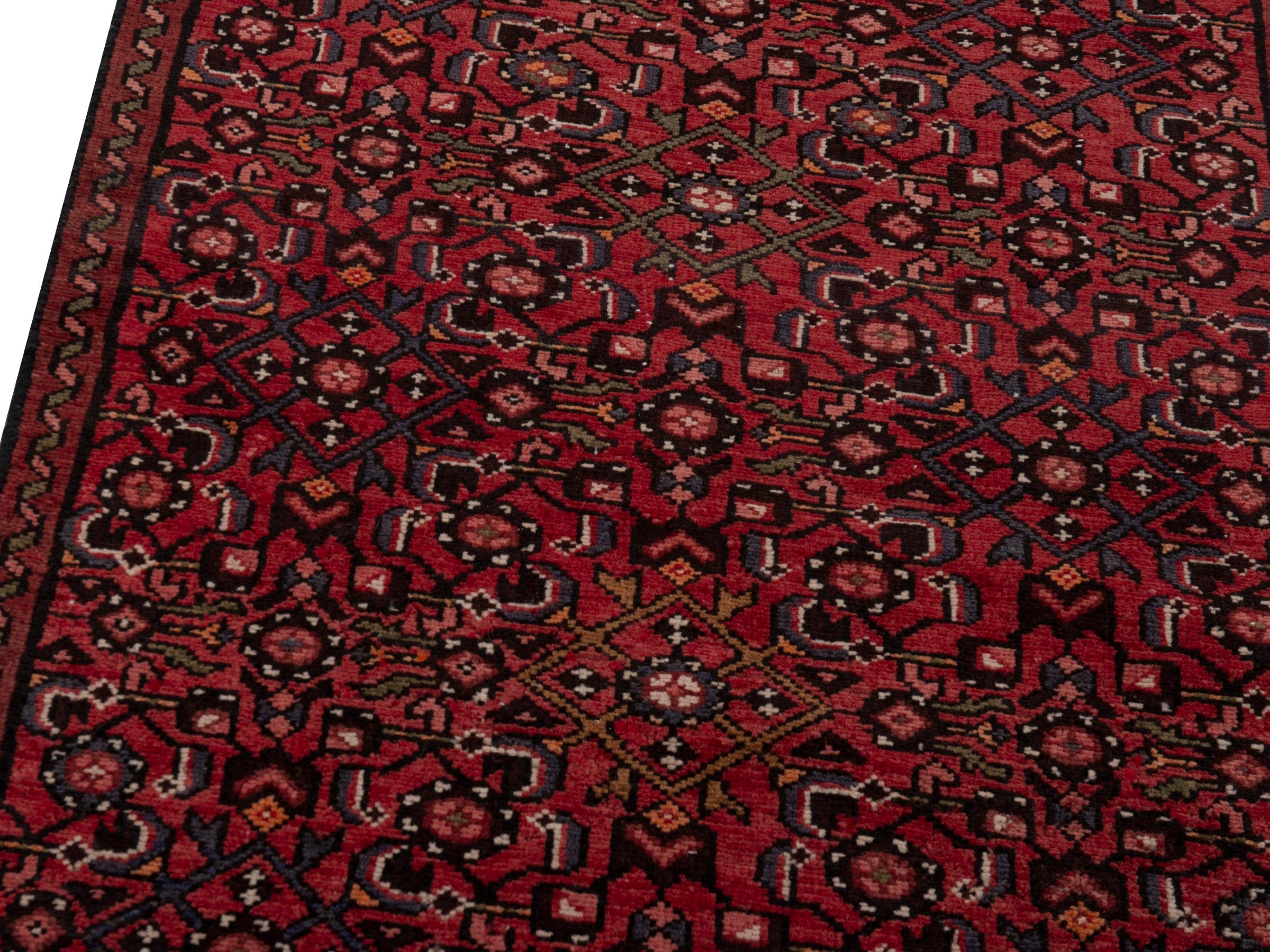 Persian Hosseinabad runner rug in burgundy, view 7 of 20
