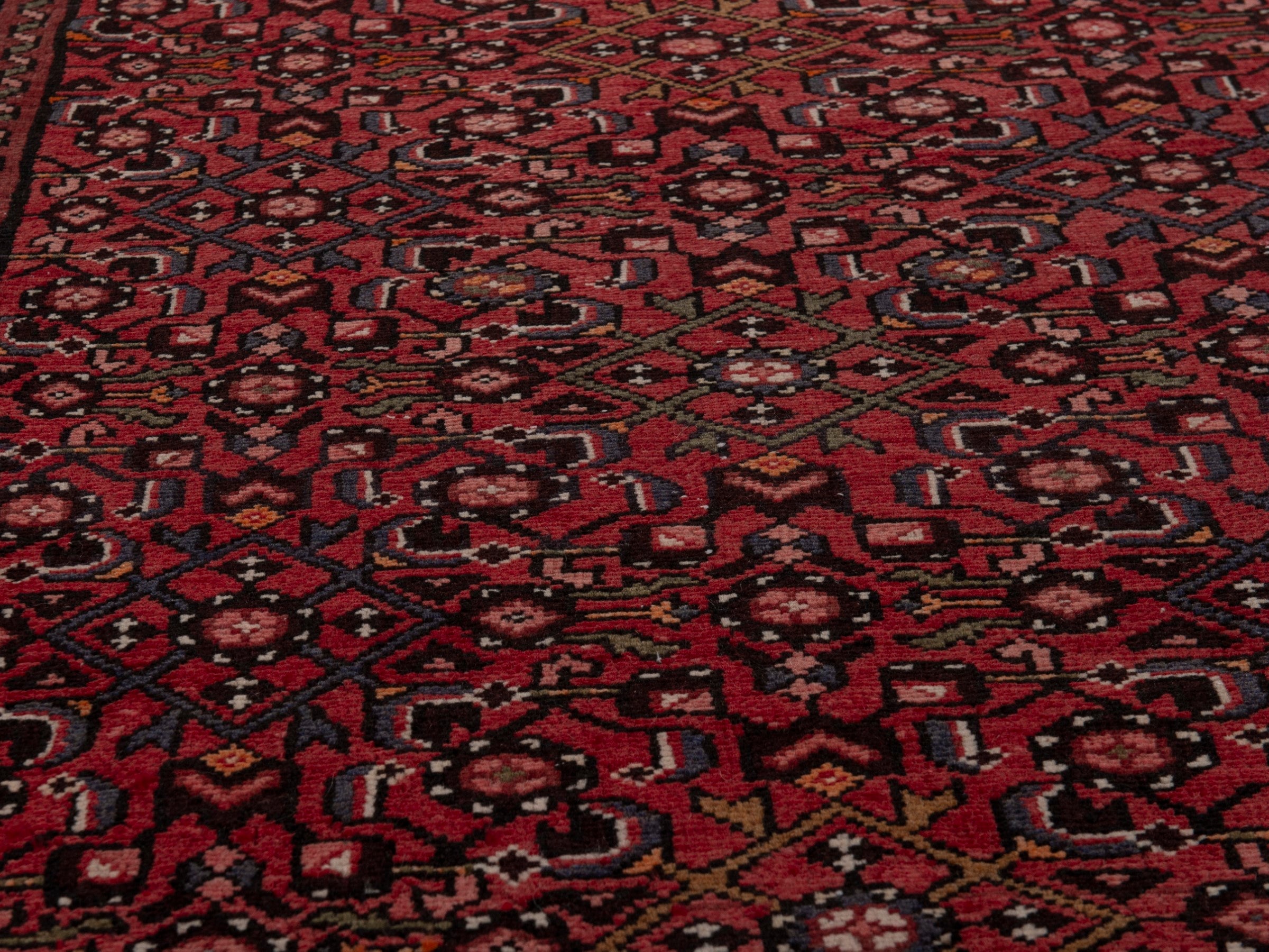 Persian Hosseinabad runner rug in burgundy, view 10 of 20