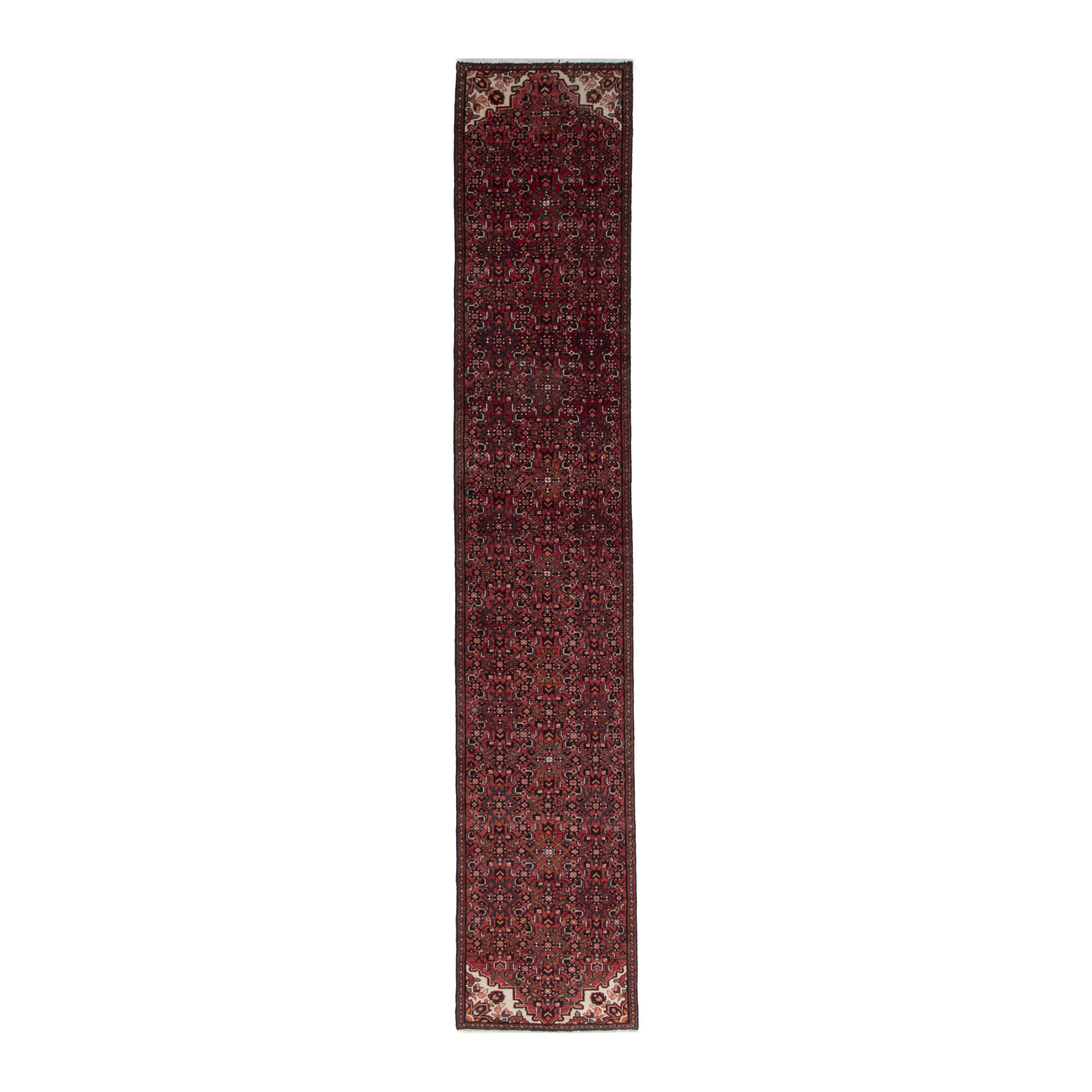 Persian Hosseinabad runner rug in burgundy, 2'7" x 13'5"