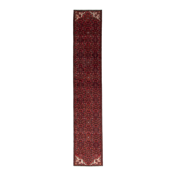 Persian Hossein Abad runner rug in burgundy, 2'7" x 13'5"