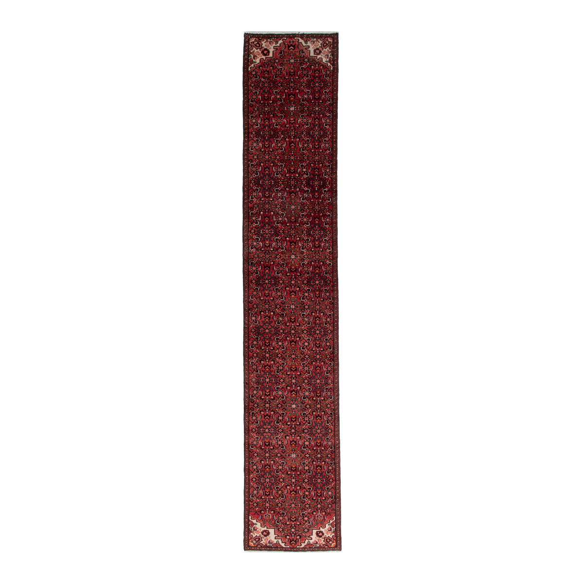 Persian Hosseinabad runner rug in burgundy, 2'7" x 13'5"
