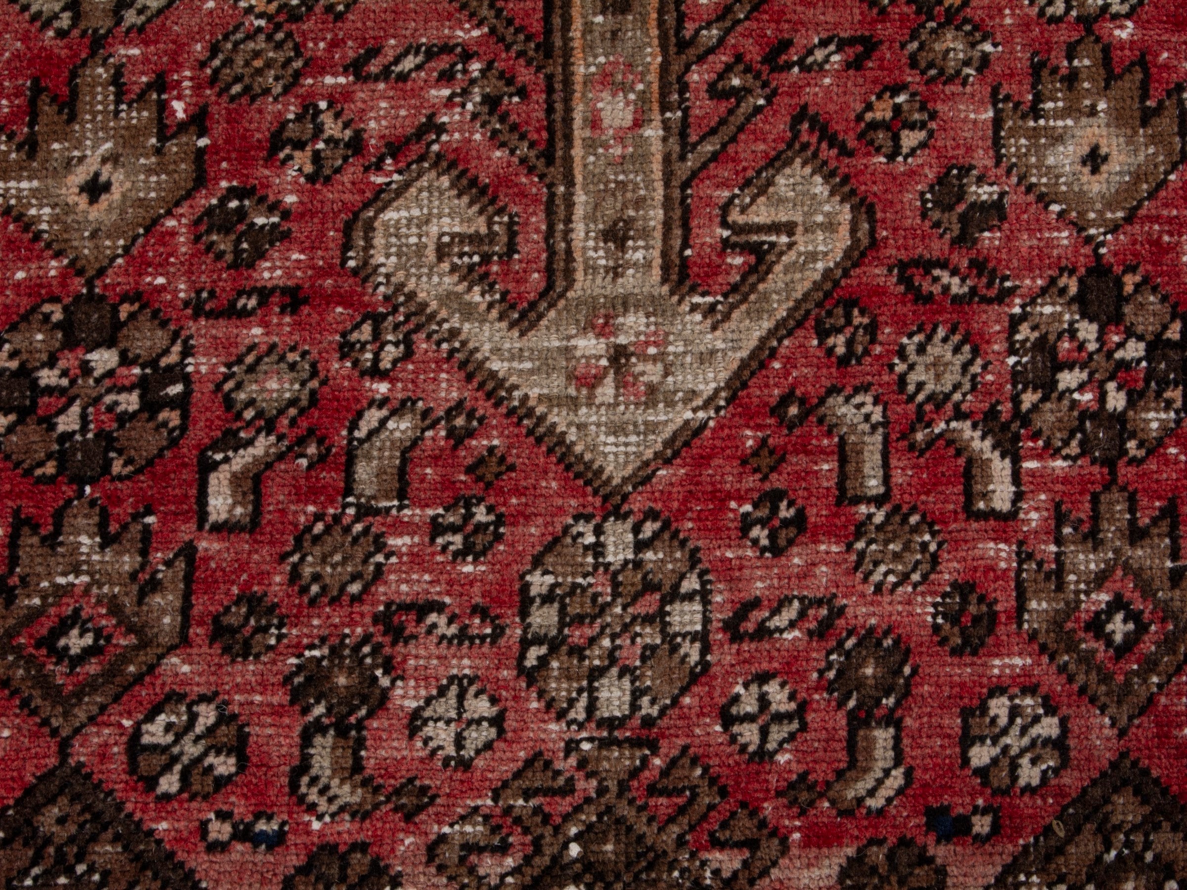 Persian Hamedan runner rug in deep red and muted pink, view 10 of 17