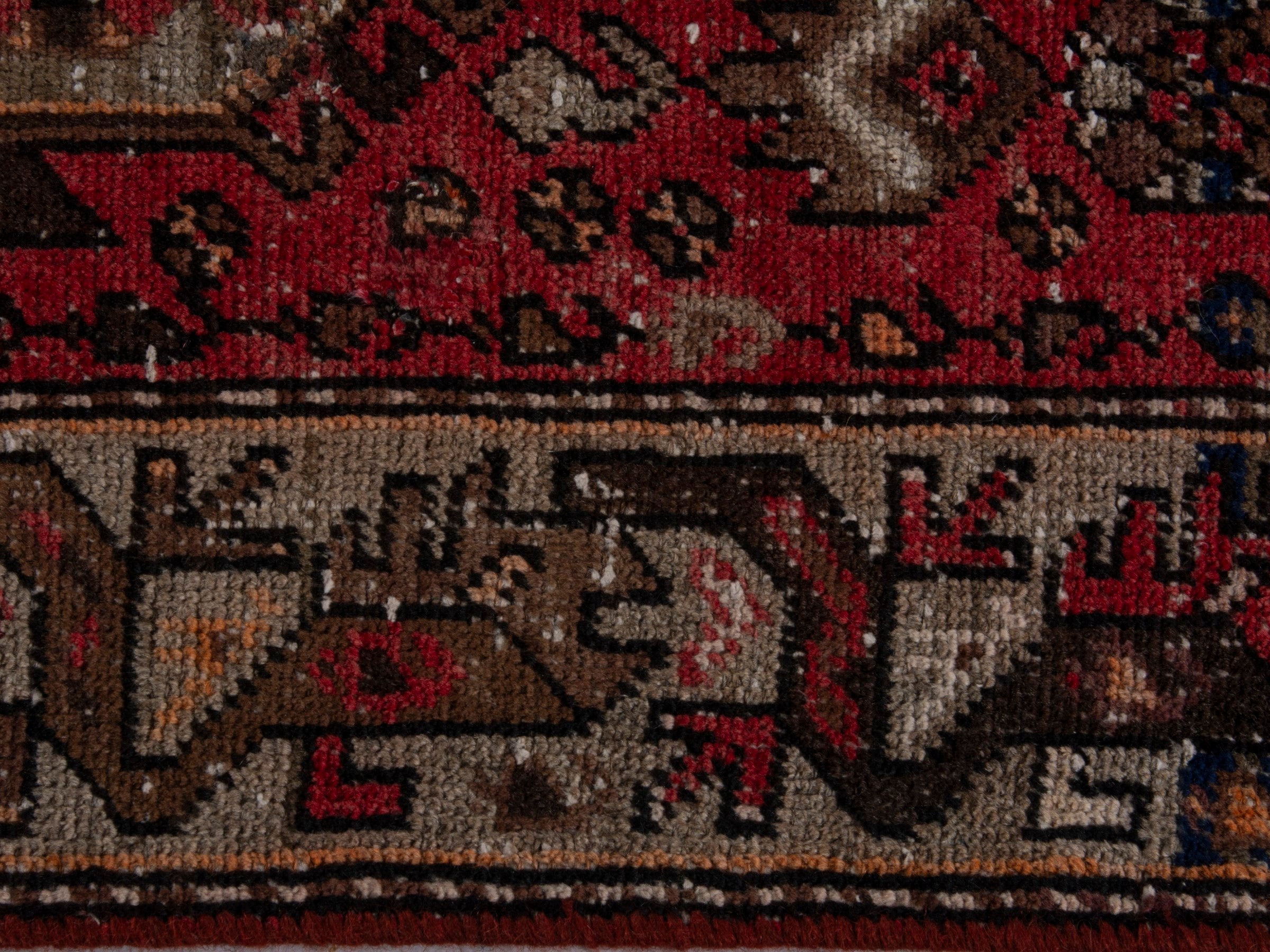 Persian Hamedan runner rug in deep red and muted pink, view 11 of 17