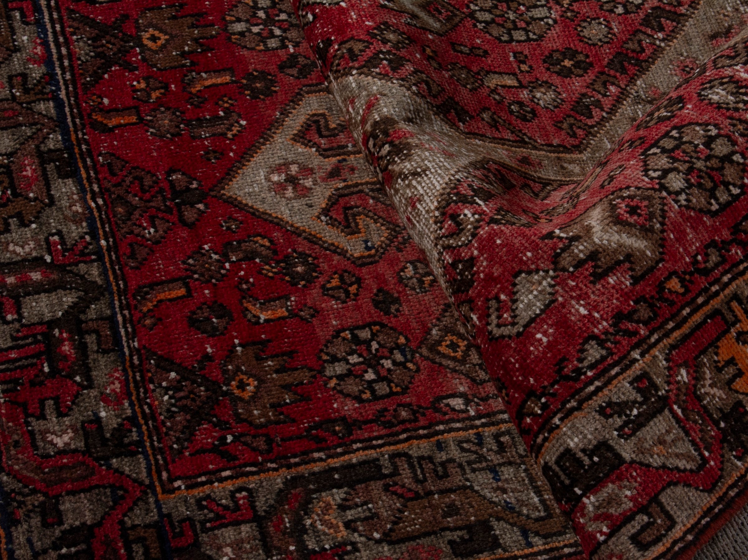 Persian Hamedan runner rug in deep red and muted pink, view 13 of 17