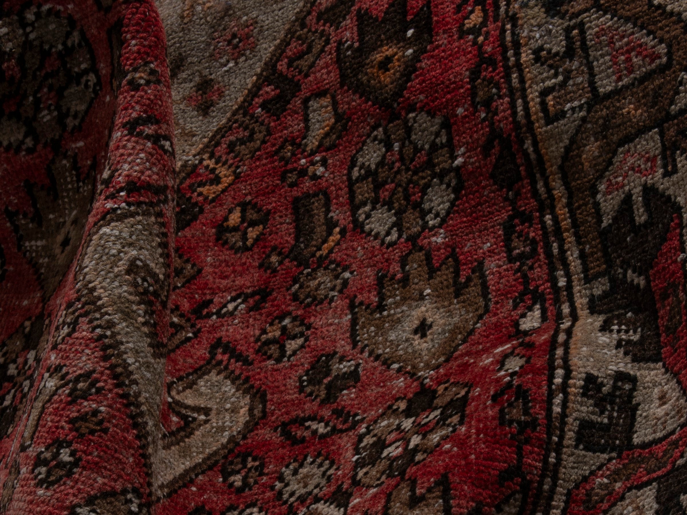 Persian Hamedan runner rug in deep red and muted pink, view 14 of 17