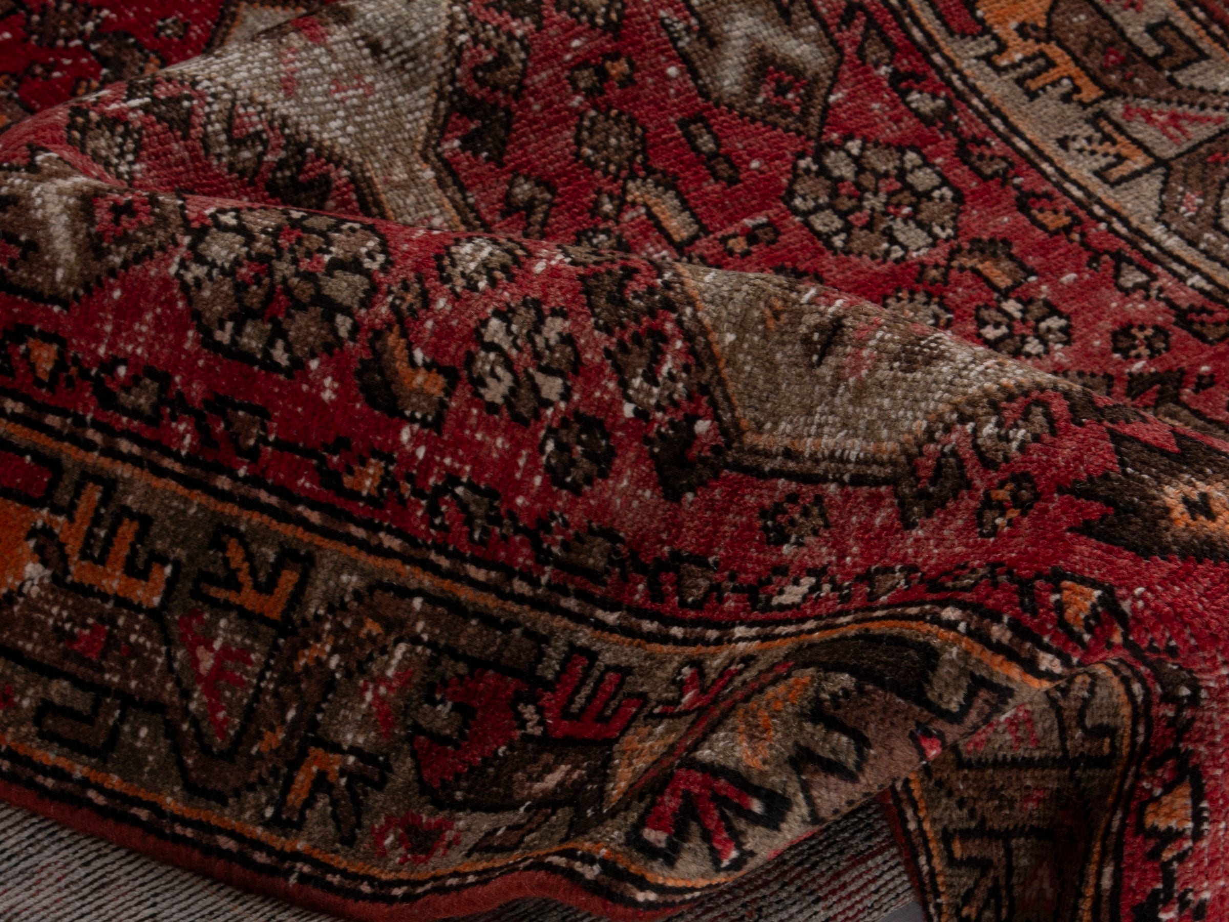 Persian Hamedan runner rug in deep red and muted pink, view 15 of 17