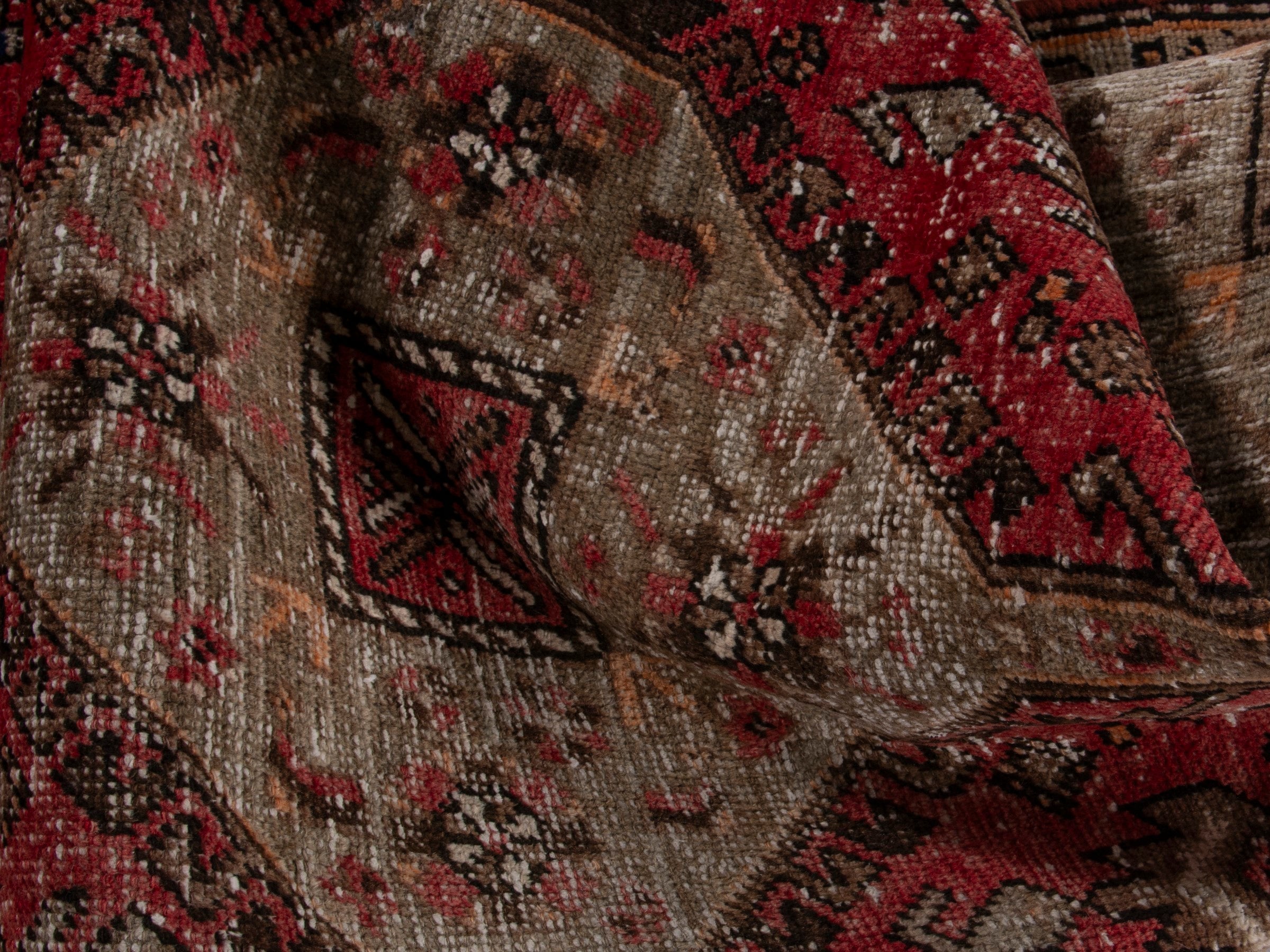 Persian Hamedan runner rug in deep red and muted pink, view 16 of 17