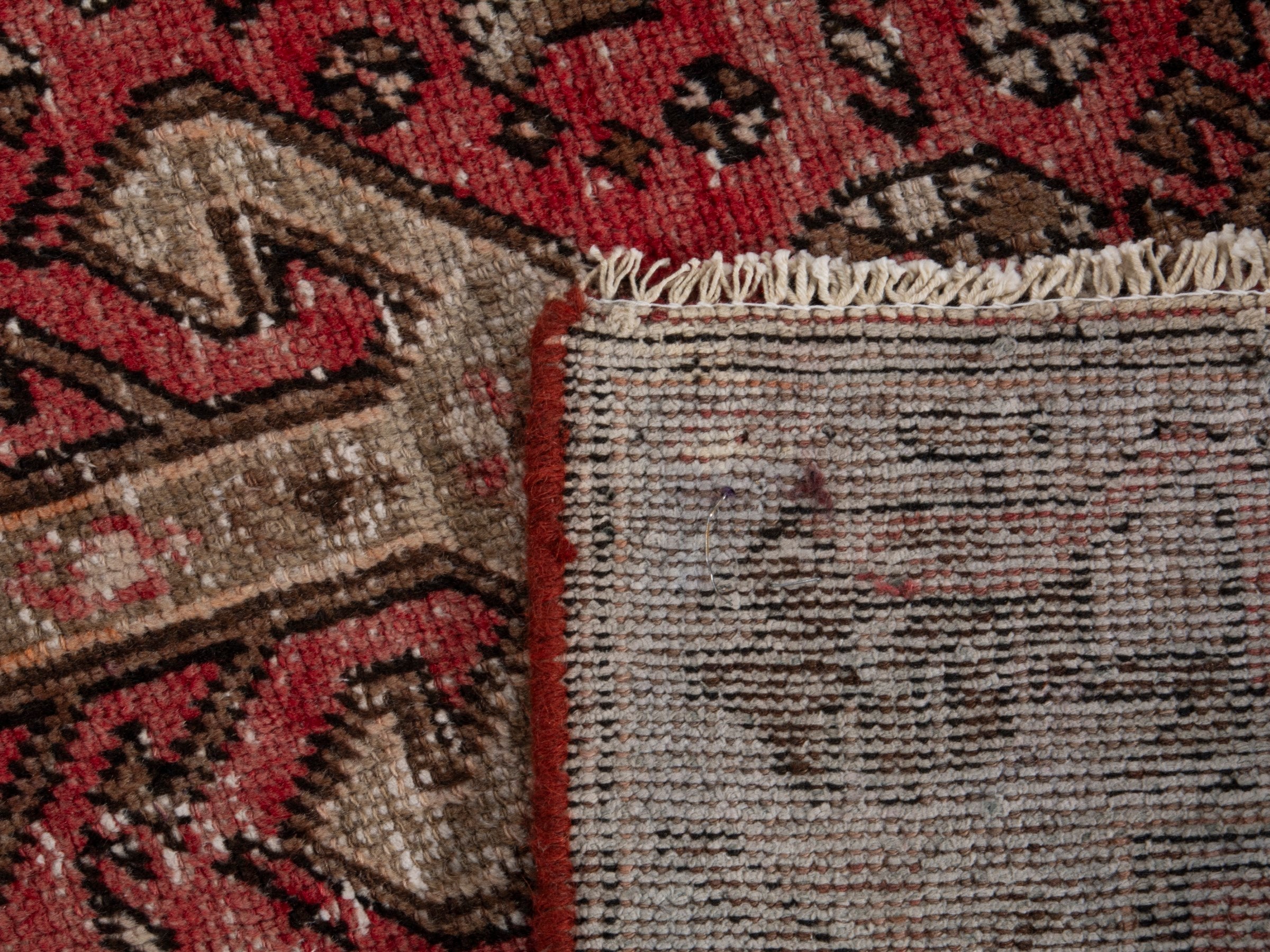 Persian Hamedan runner rug in deep red and muted pink, view 17 of 17