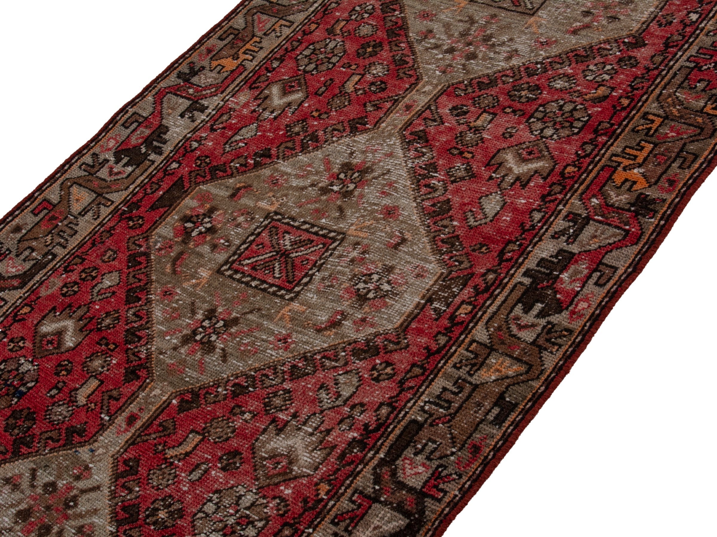 Persian Hamedan runner rug in deep red and muted pink, view 4 of 17