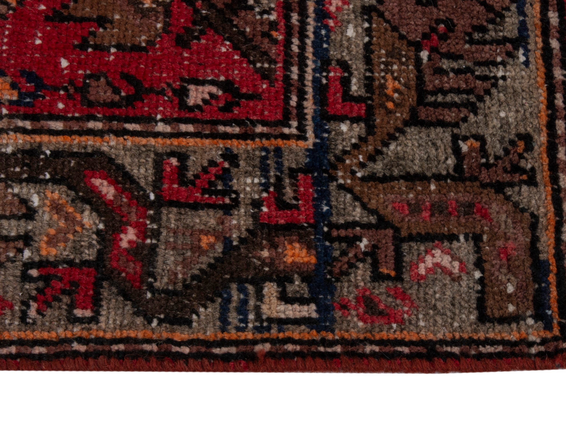 Persian Hamedan runner rug in deep red and muted pink, view 5 of 17